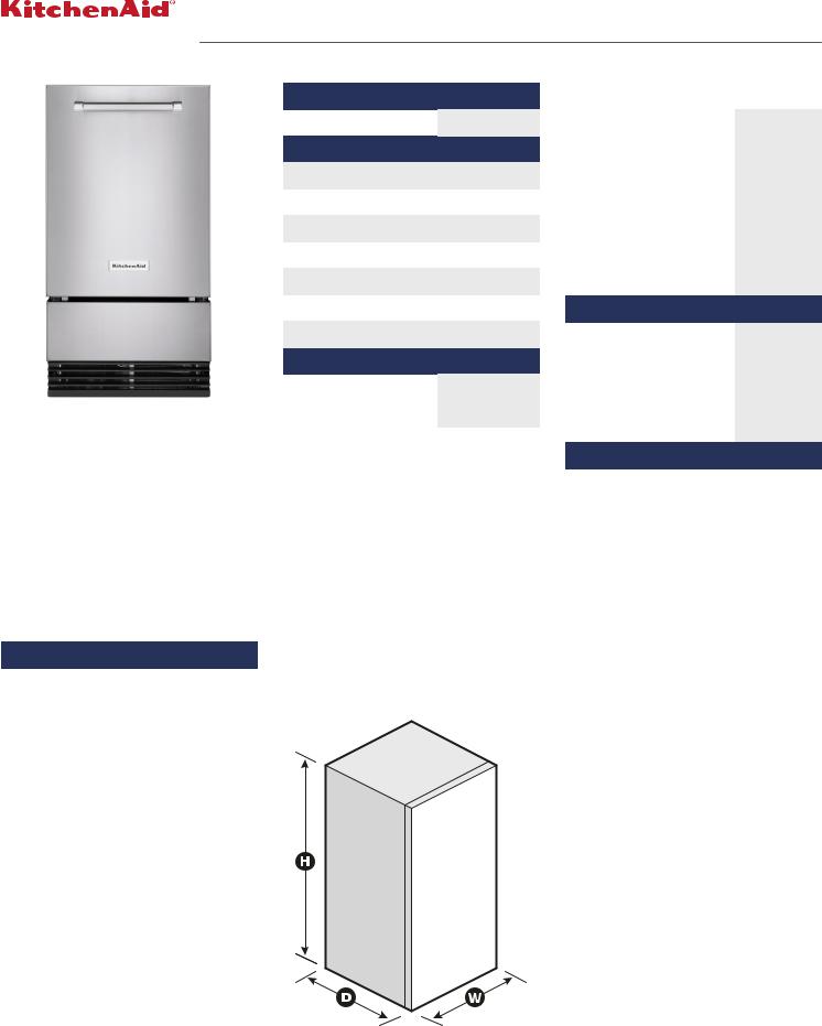 KitchenAid KUID508HWH, KUID508HBL, KUID508HPS Specification Sheet