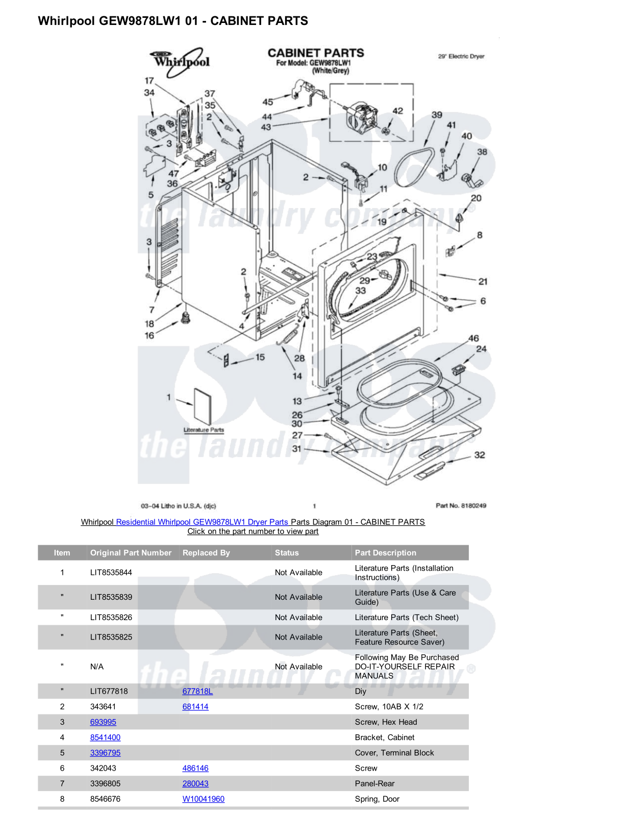 Whirlpool GEW9878LW1 Parts Diagram