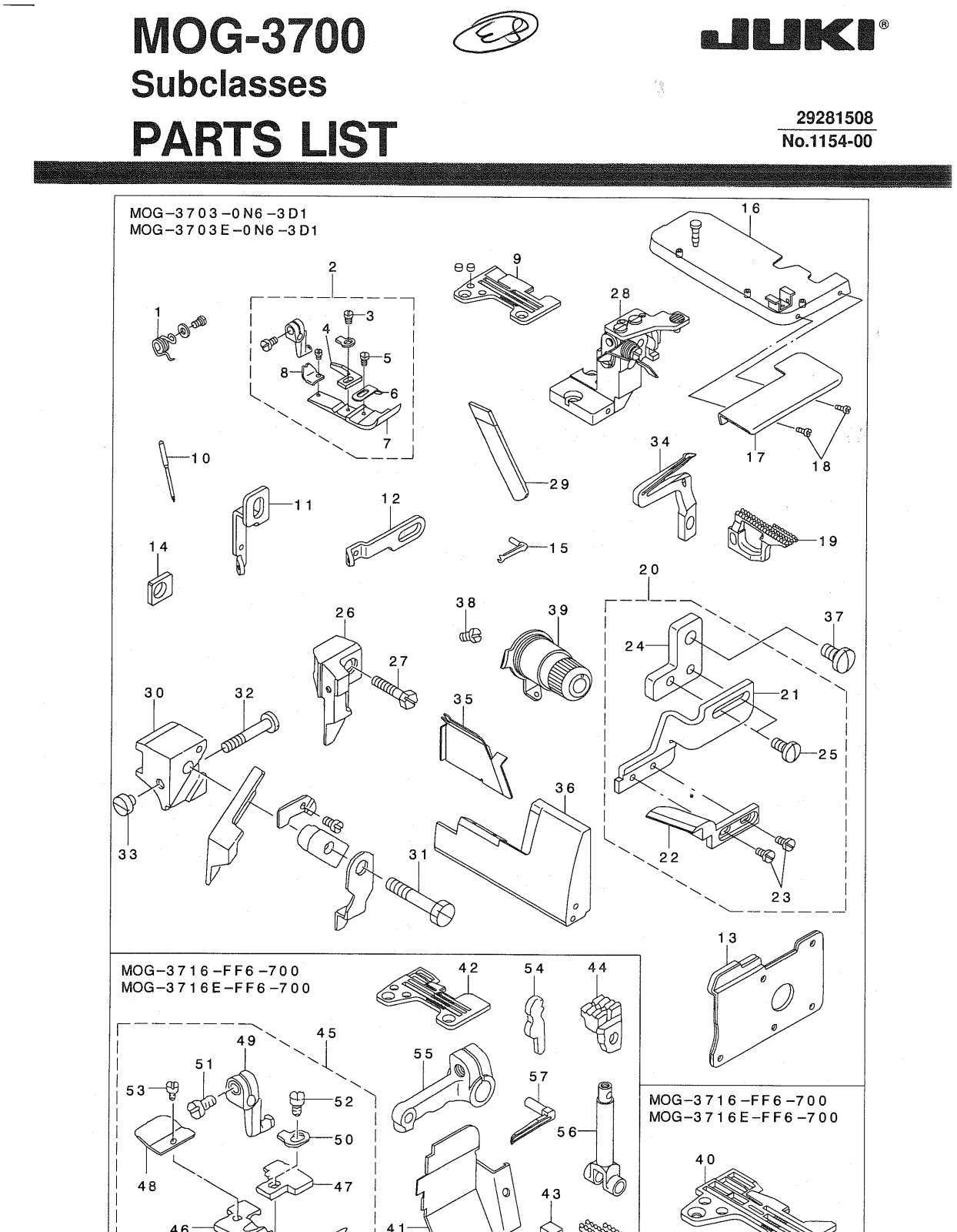 Juki MOG-3700 Parts List