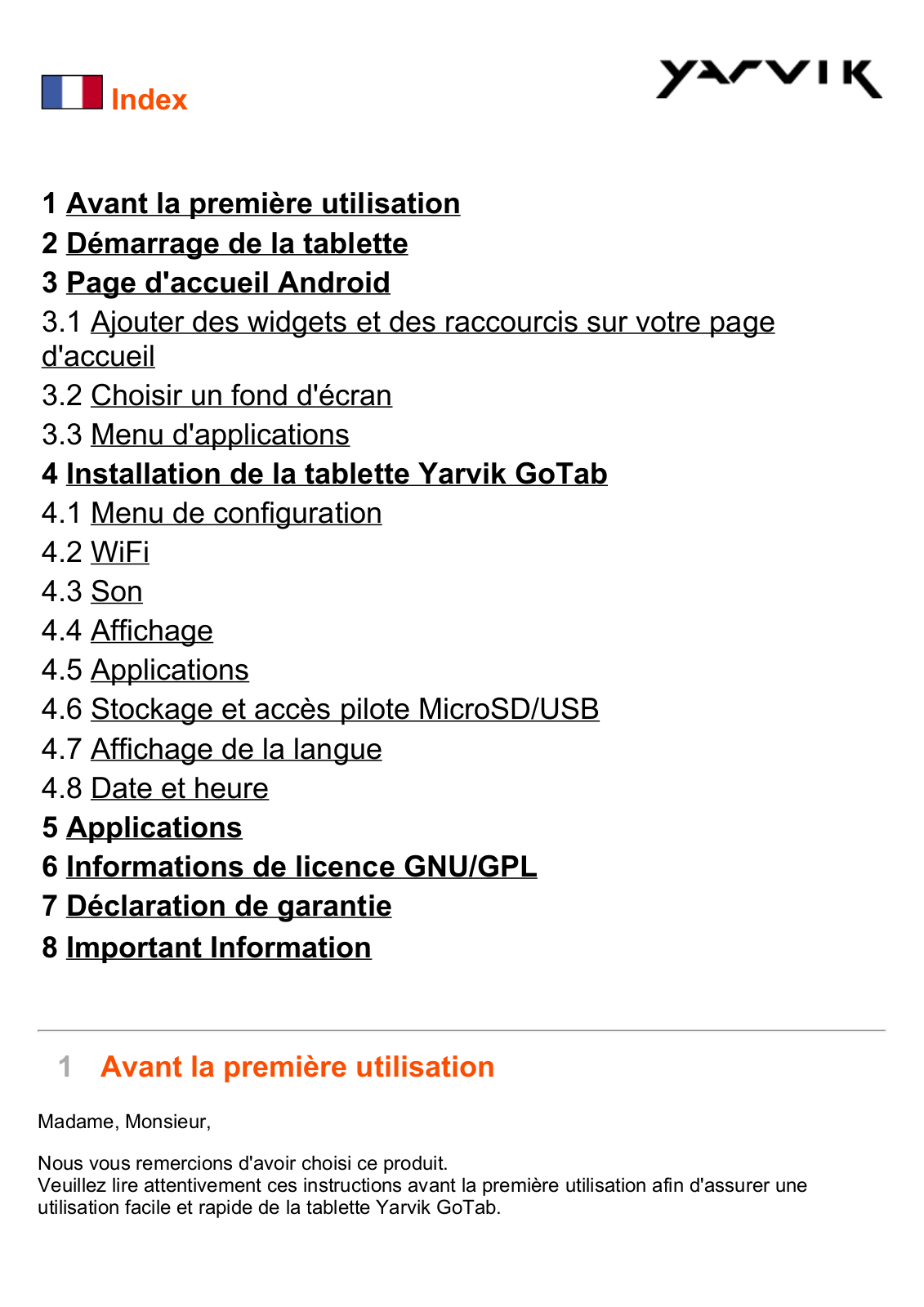 YARVIK TAB374-EUK, TAB462-EUK, TAB474-EUK, TAB274-EUK Instruction Manual