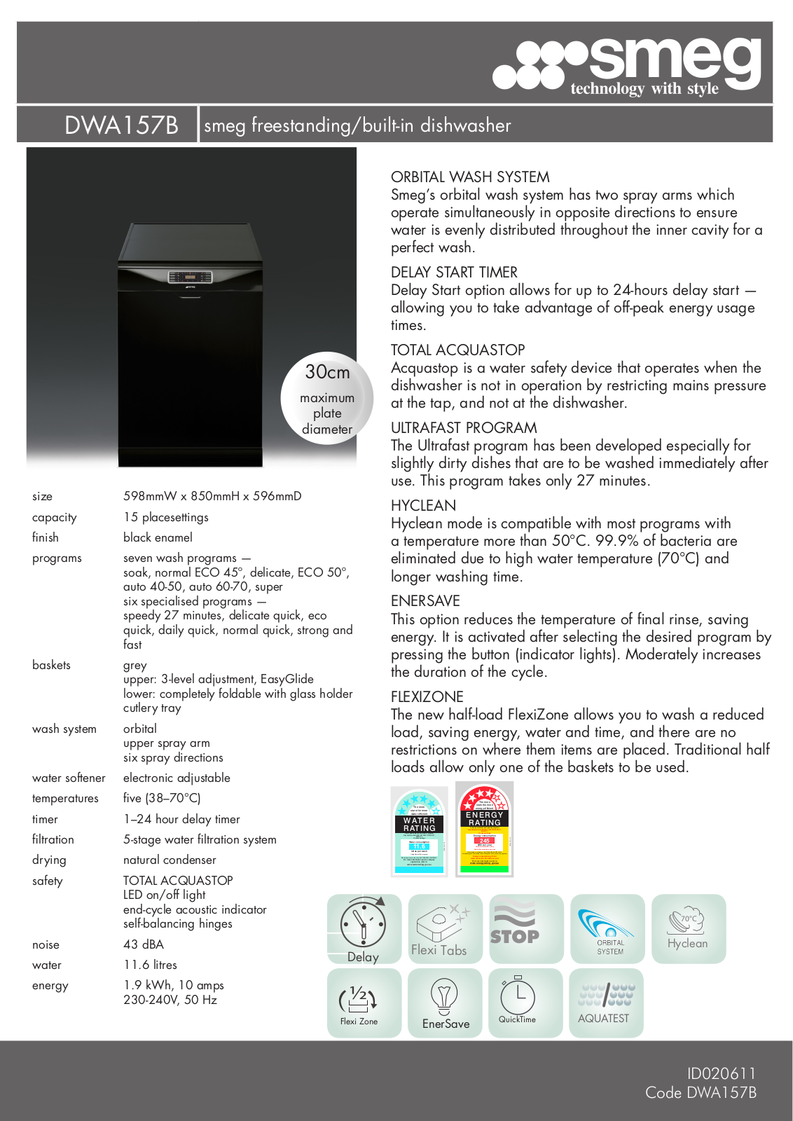 Smeg DWA157B Operating Instructions