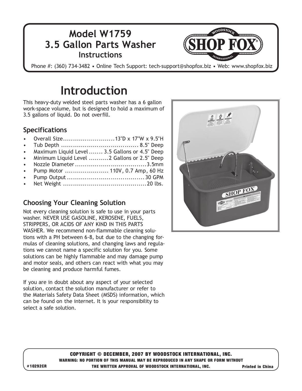 Shop fox W1759 User Manual