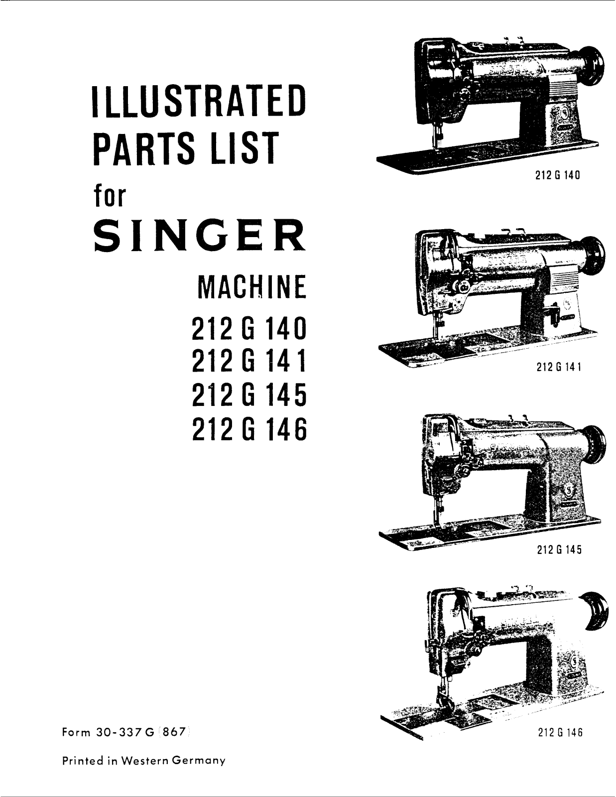 Singer 212UG141, 212UG145, 212UG146 Parts List