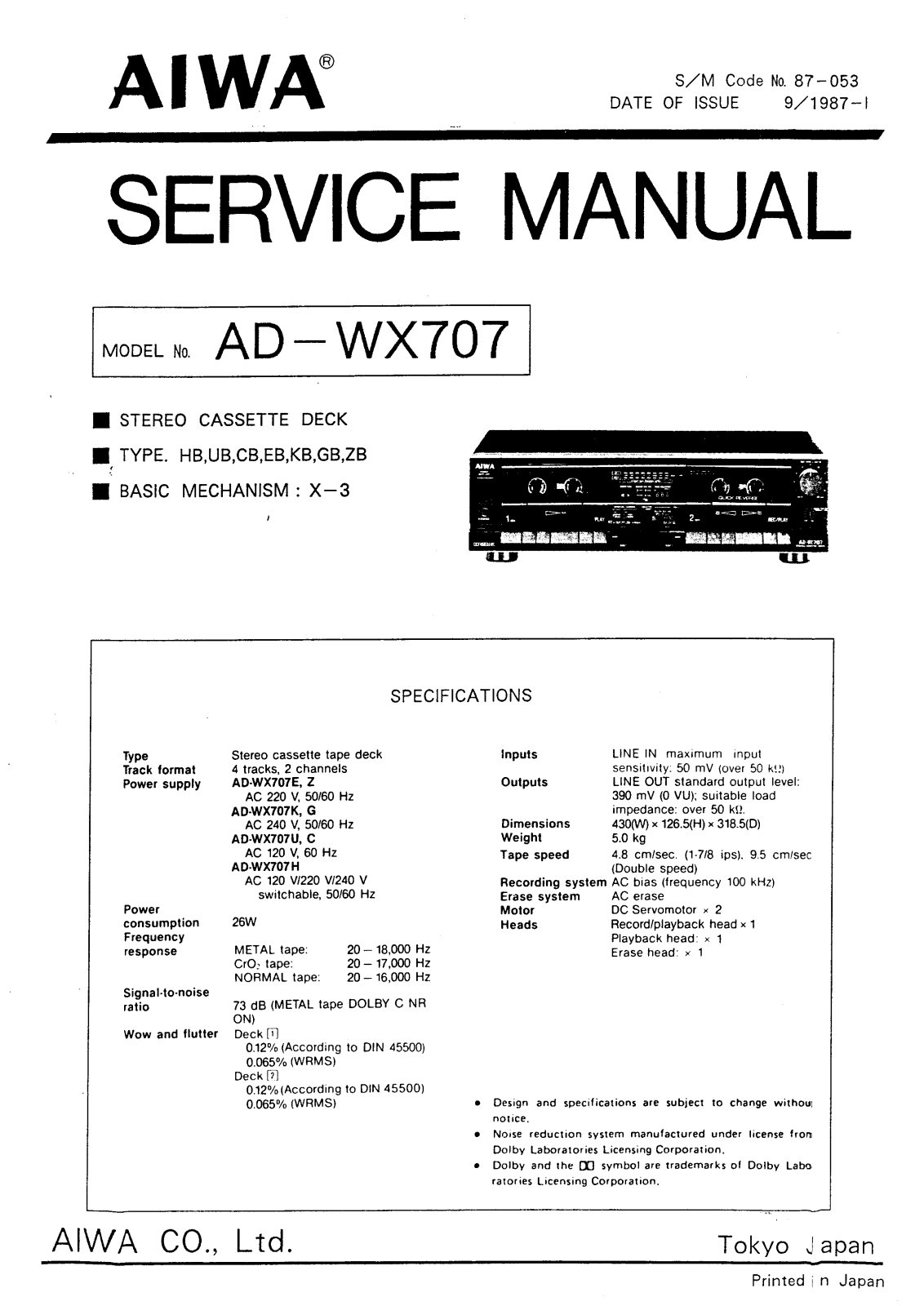 Aiwa AD-WX707 Schematic