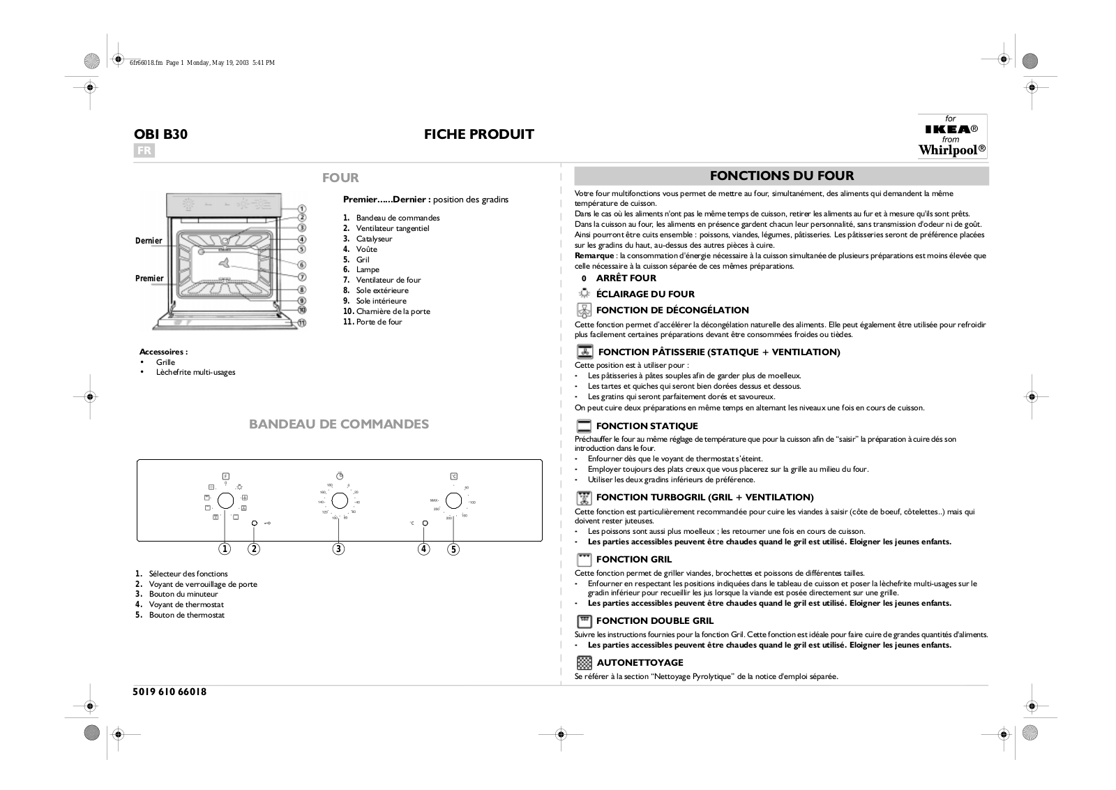 Whirlpool OBI B30 PRODUCT SHEET