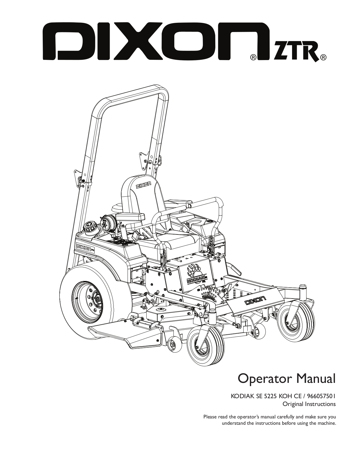 Dixon Kodiak 966057501, Kodiak SE 5225 KOH CE User Manual