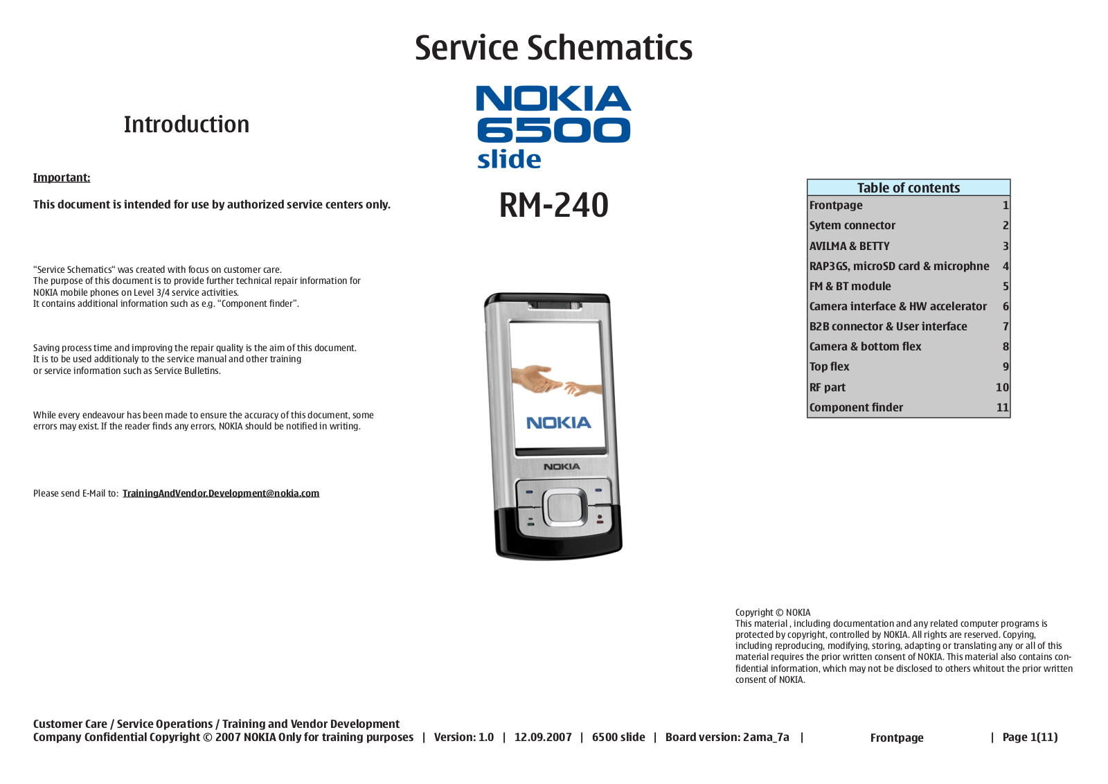 Nokia 6500 slide RM-240 Schematic