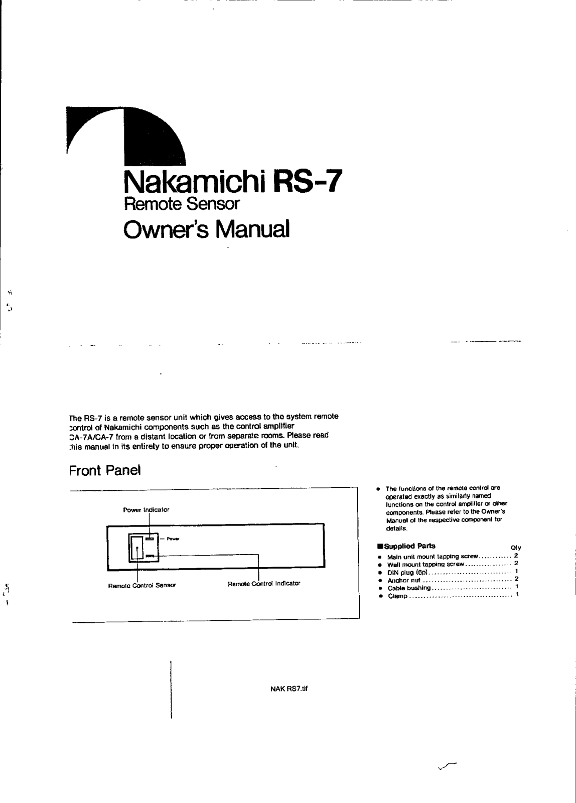 Nakamichi RS-7 Owners manual