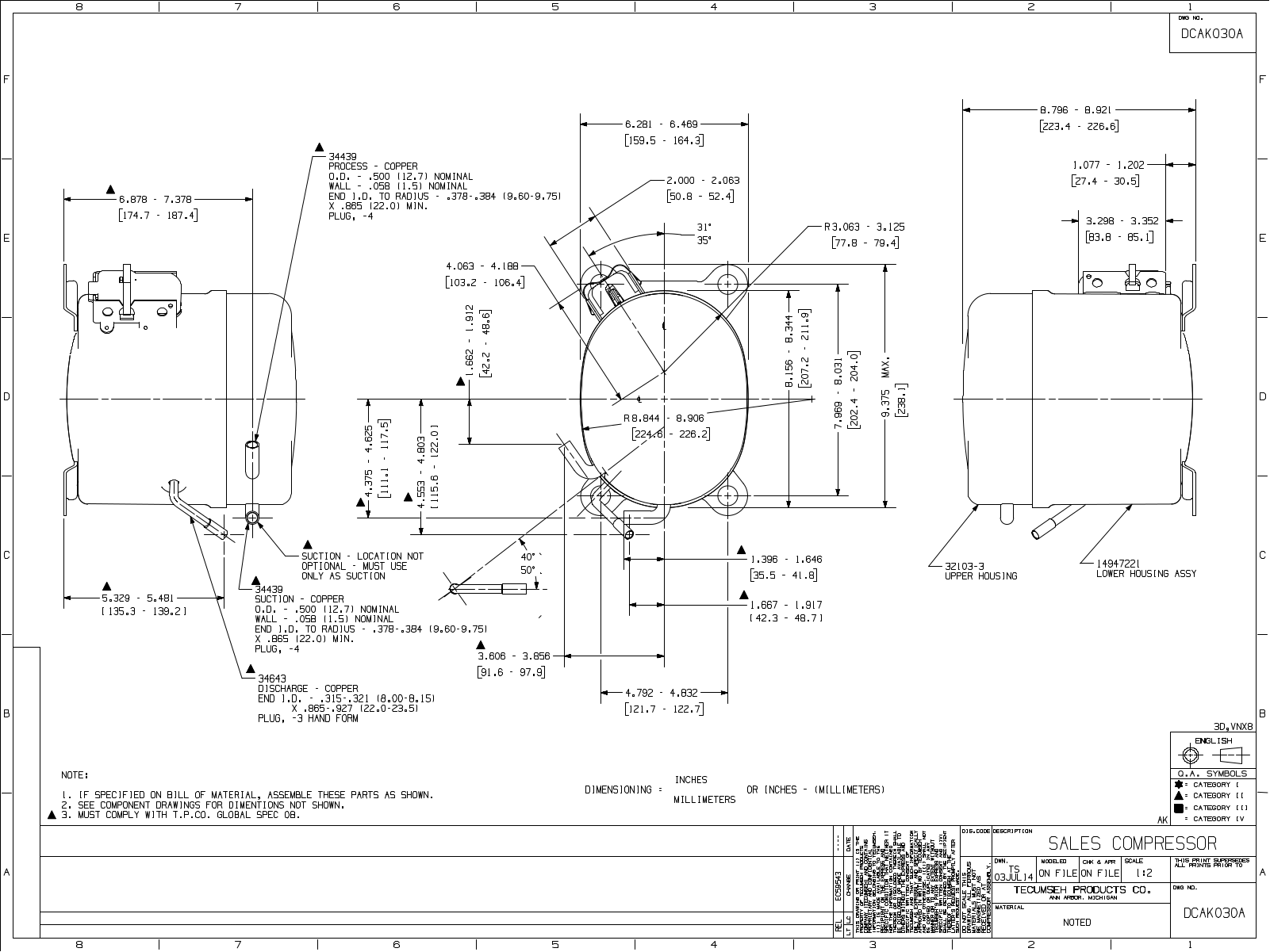 Tecumseh AKA9451ZXA Drawing Data