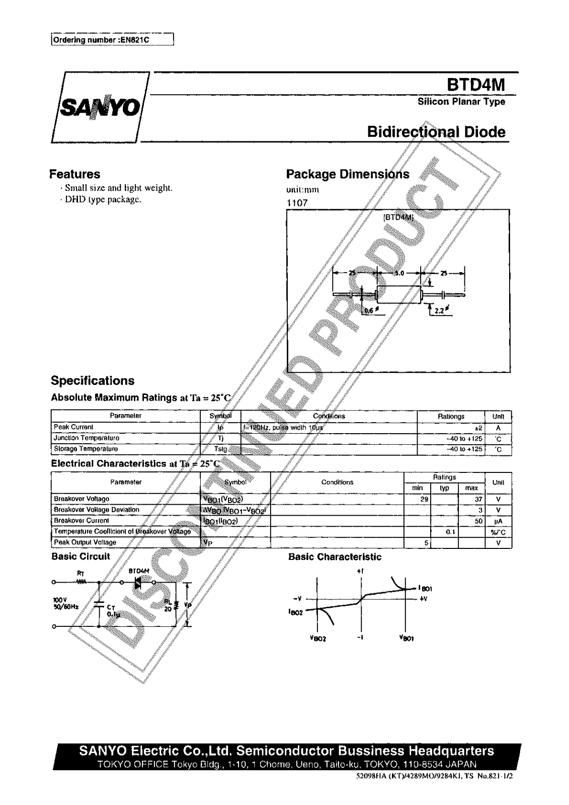 Sanyo BTD4M Specifications