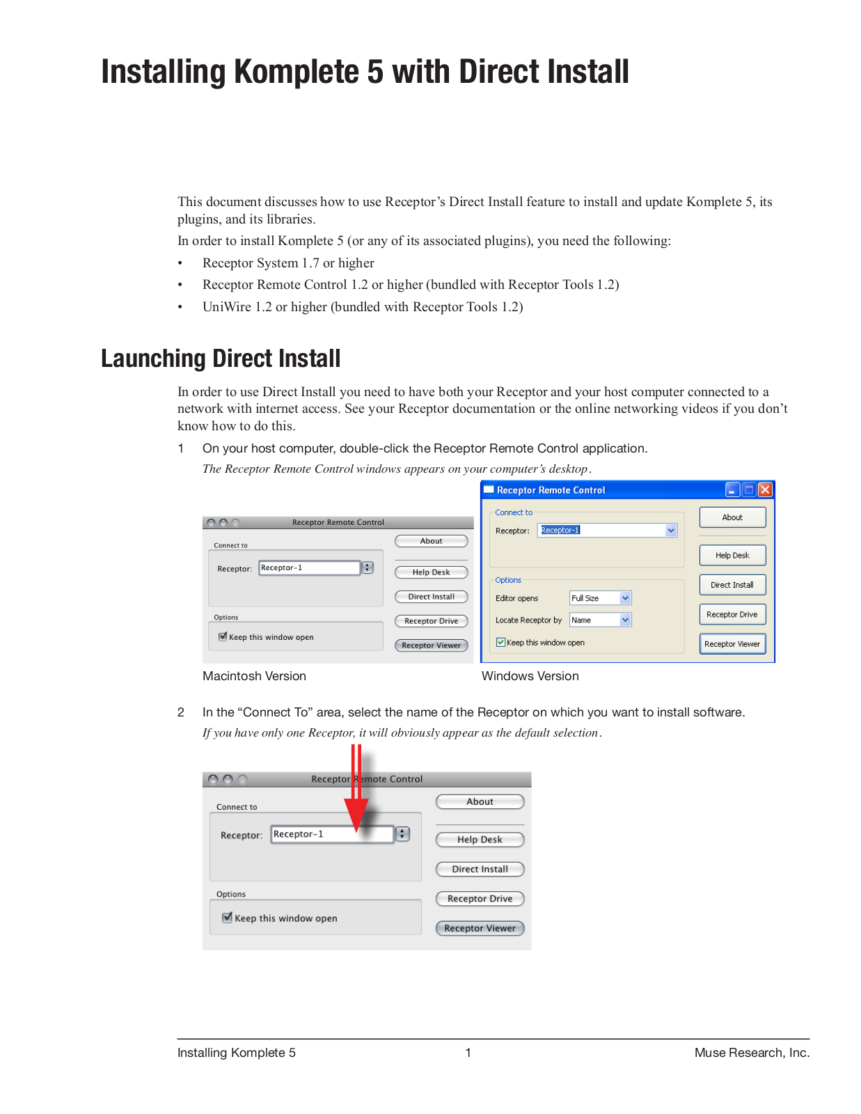 Muse Research Direct Install User Manual