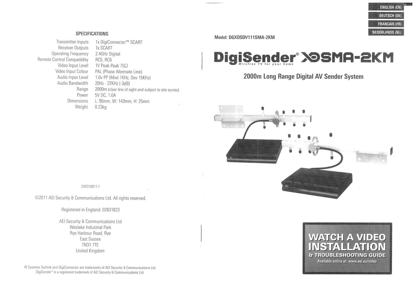 AEI DGXDSDV111SMA-2KM User guide