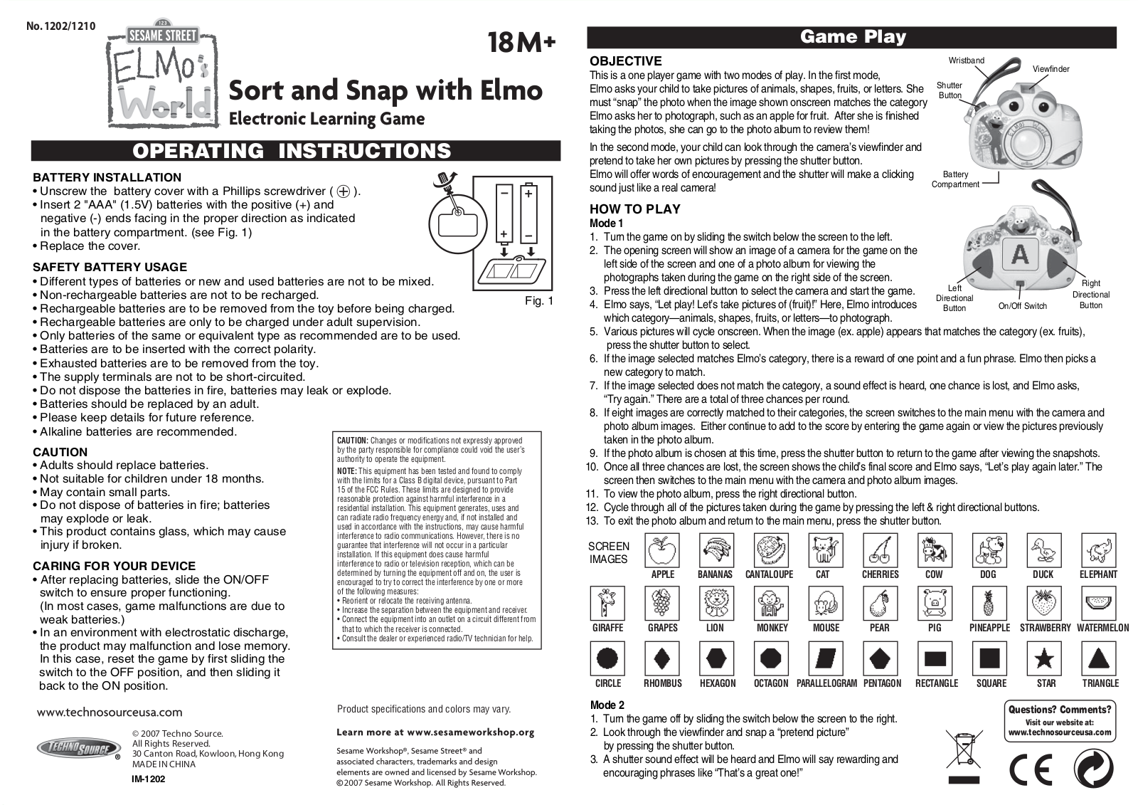 Techno Source Sort and Snap with Elmo User Manual