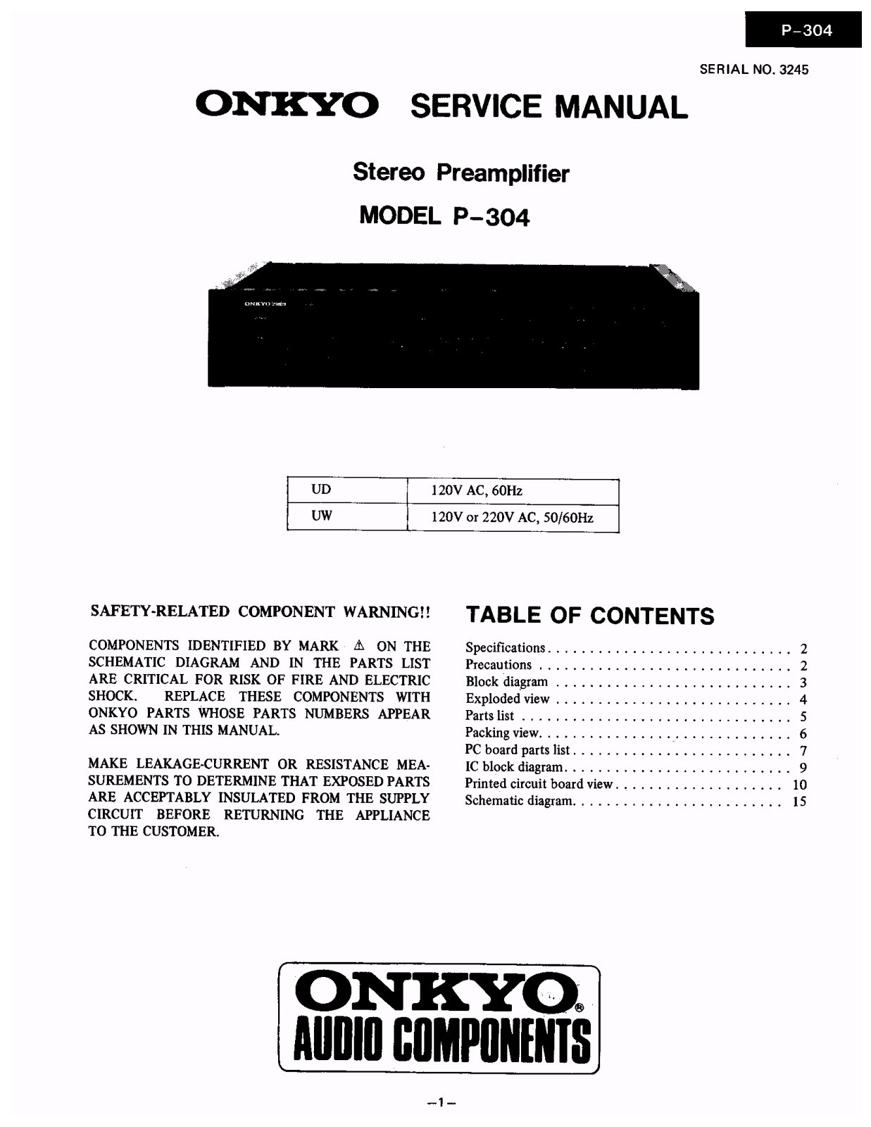Onkyo P-304 Service manual