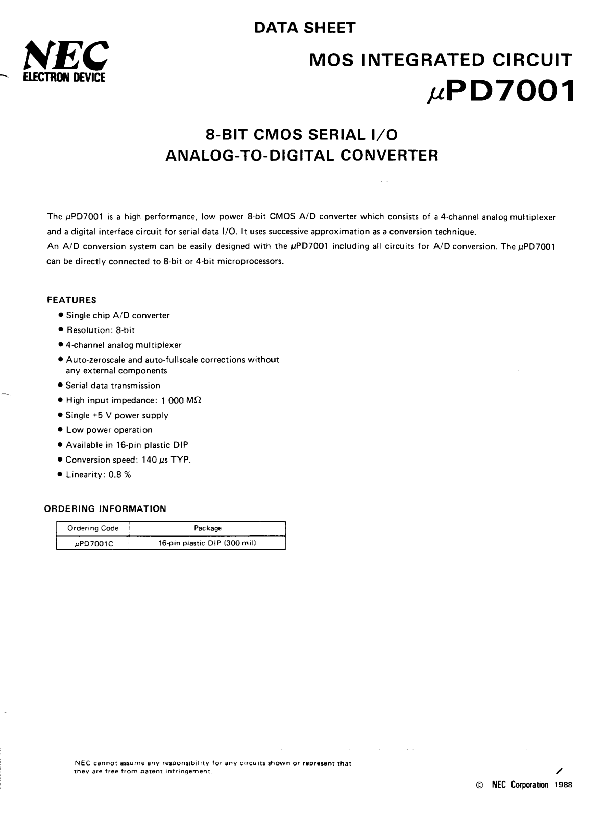 NEC uPD7001C Datasheet