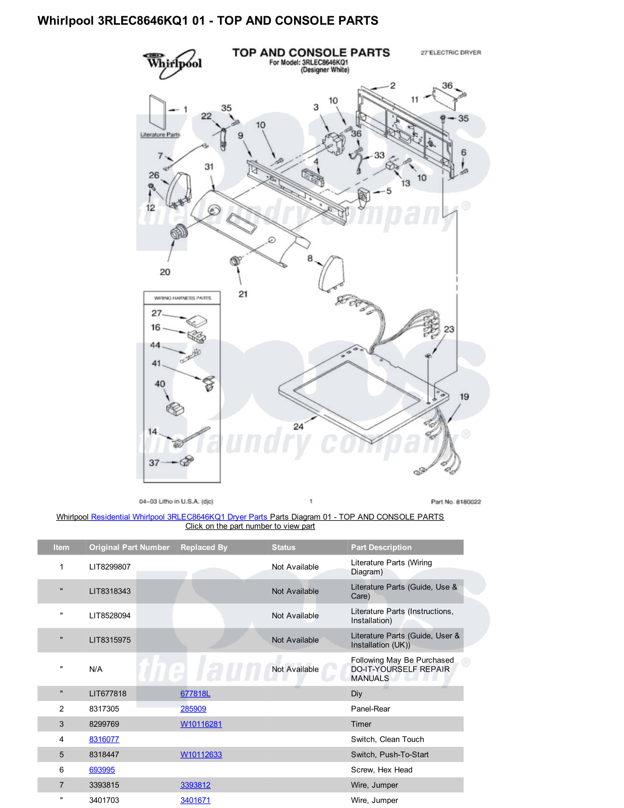 Whirlpool 3RLEC8646KQ1 Parts Diagram