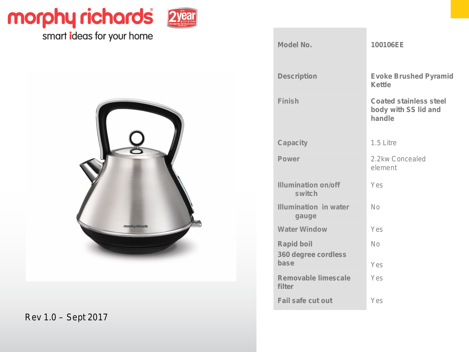 Morphy Richards 100106 Specifications Sheet