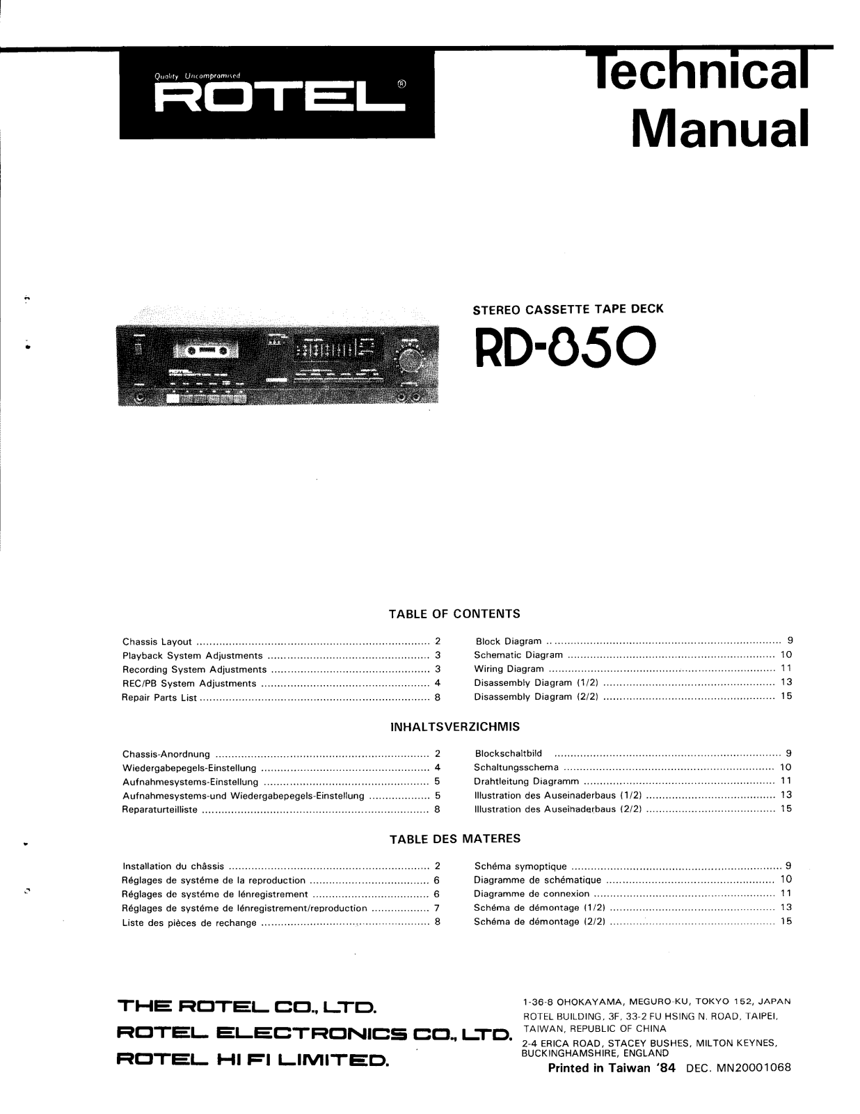 Rotel RD-850 Service manual