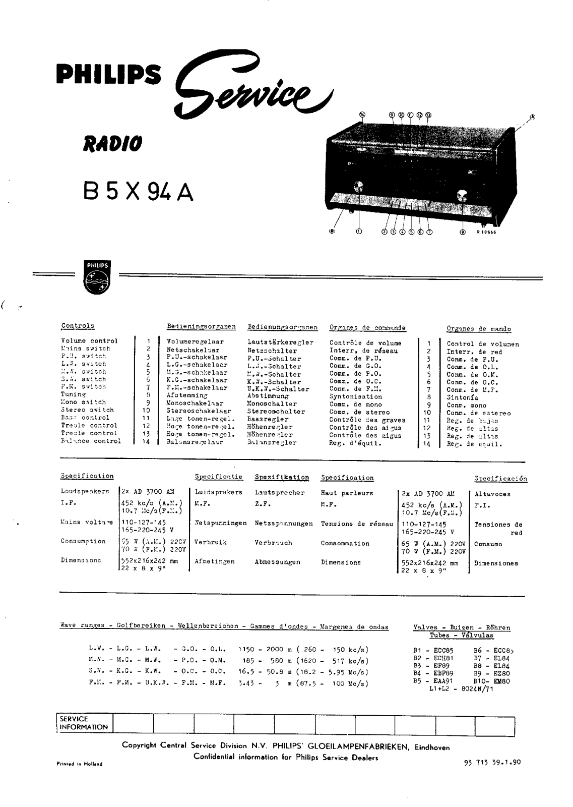 Philips b5x94a Service Manual
