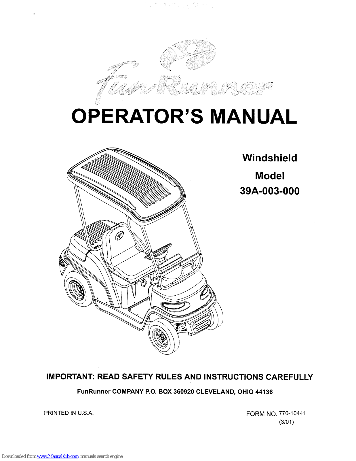 FunRunner Fun Runner 39A-003-000, 39A-003-000 Operator's Manual - ManualMachine.com