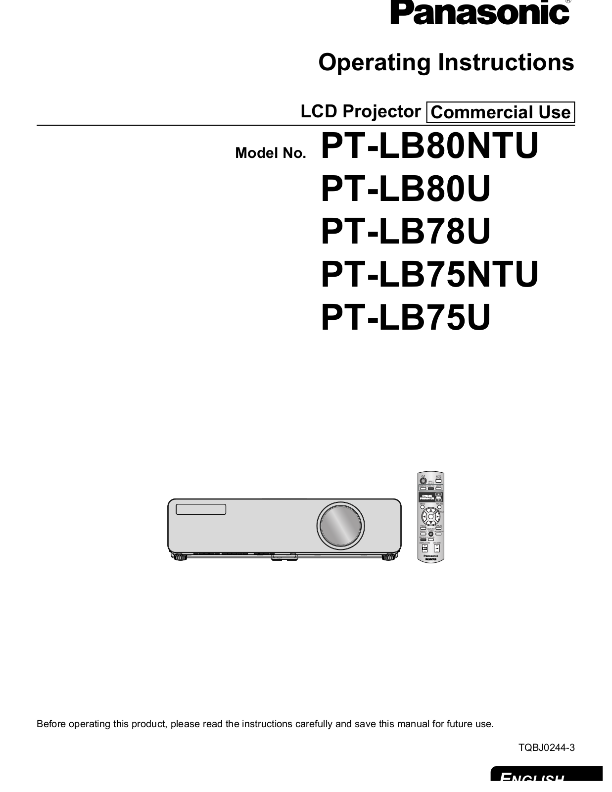 Panasonic PT-LB75NTU User Manual