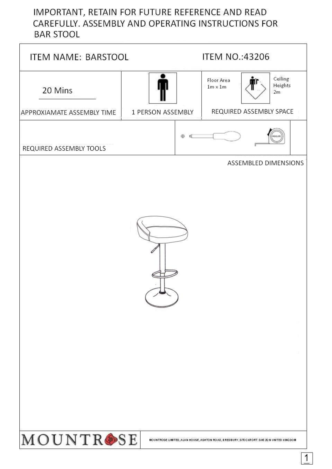 Mountrose 43206 Instruction manual