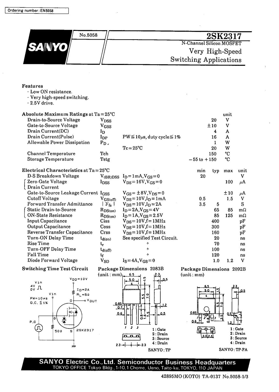 SANYO 2SK2317 Datasheet