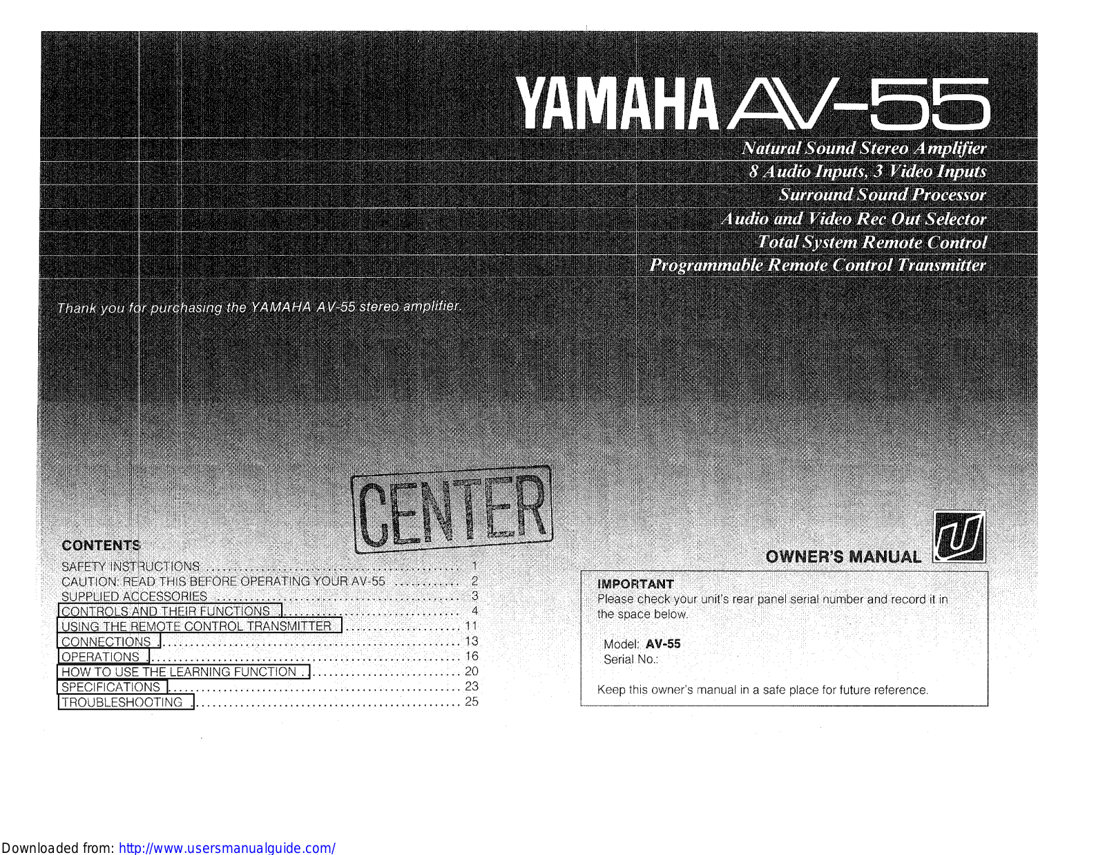 Yamaha Audio AV-55 User Manual