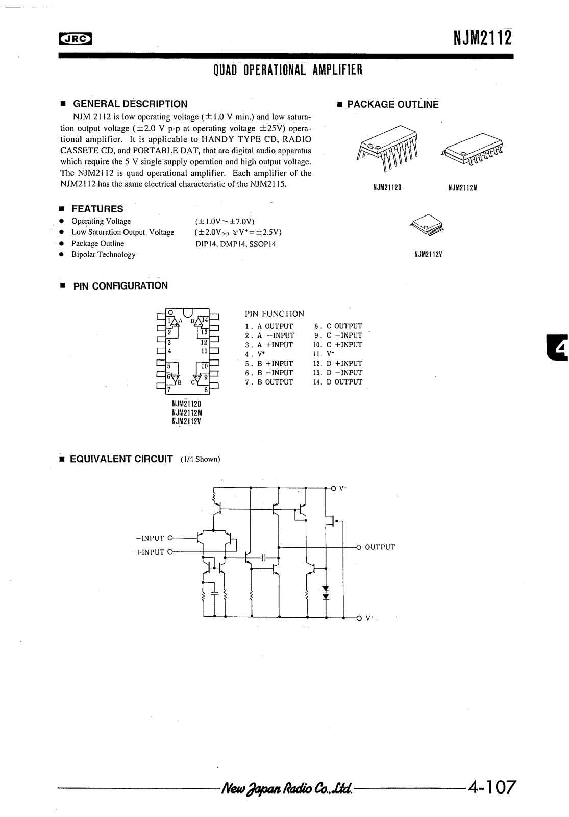 JRC NJM2112D, NJM2112M, NJM2112V Datasheet