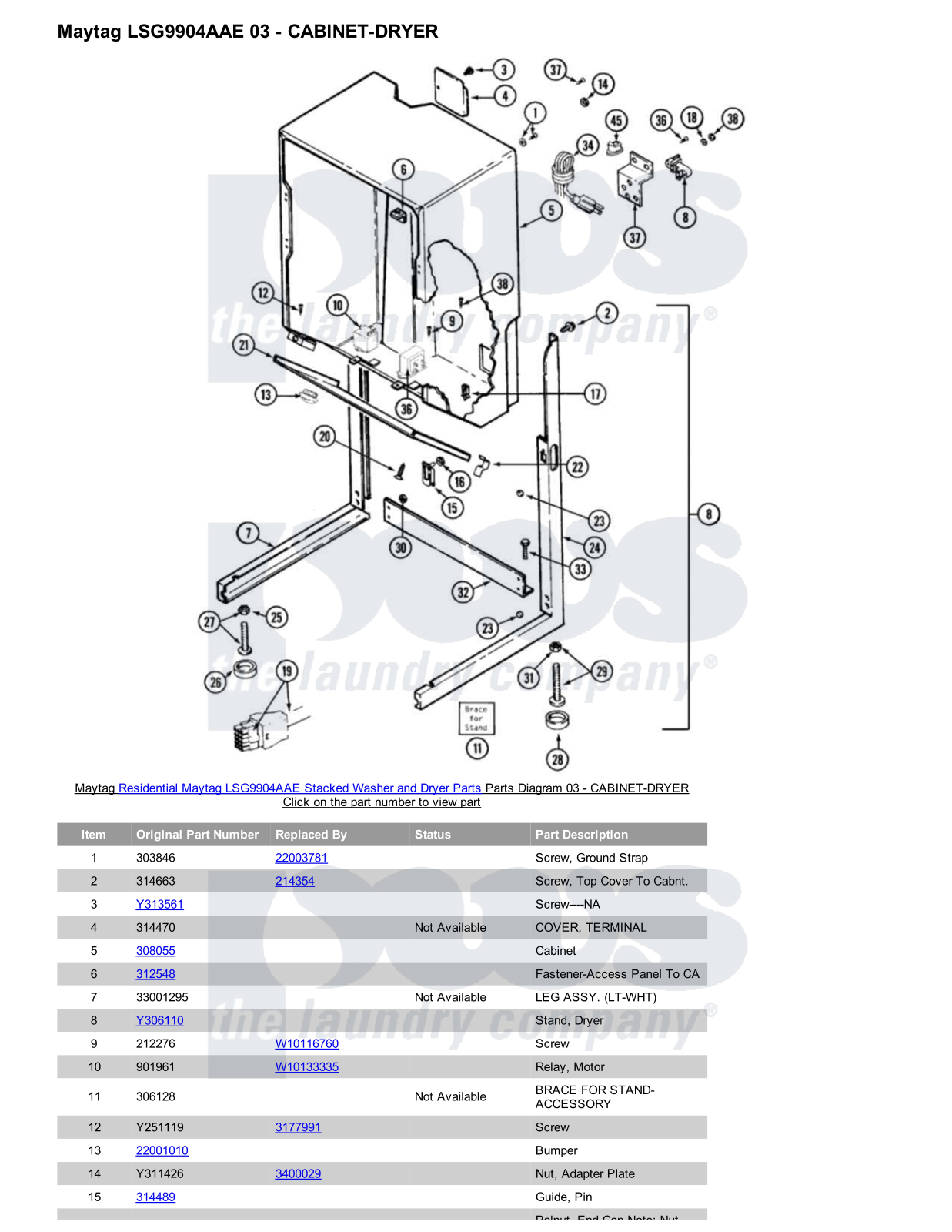 Maytag LSG9904AAE Stacked and Parts Diagram