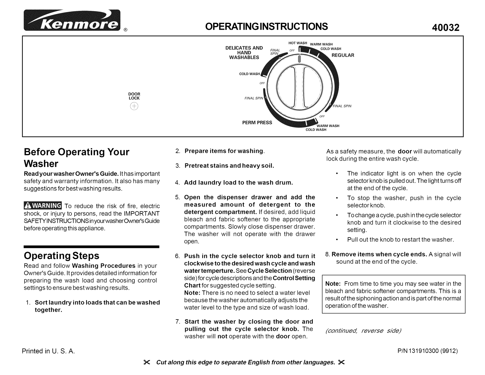 Kenmore 41740032990 Owner’s Manual