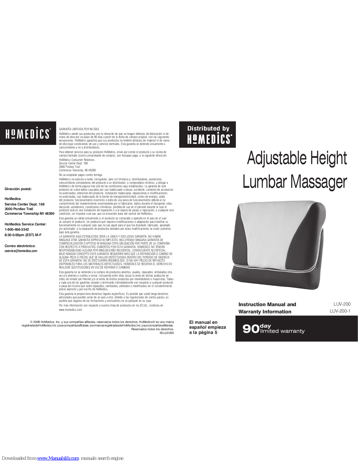 HoMedics LUV-200, LUV-200-1 Instruction Manual