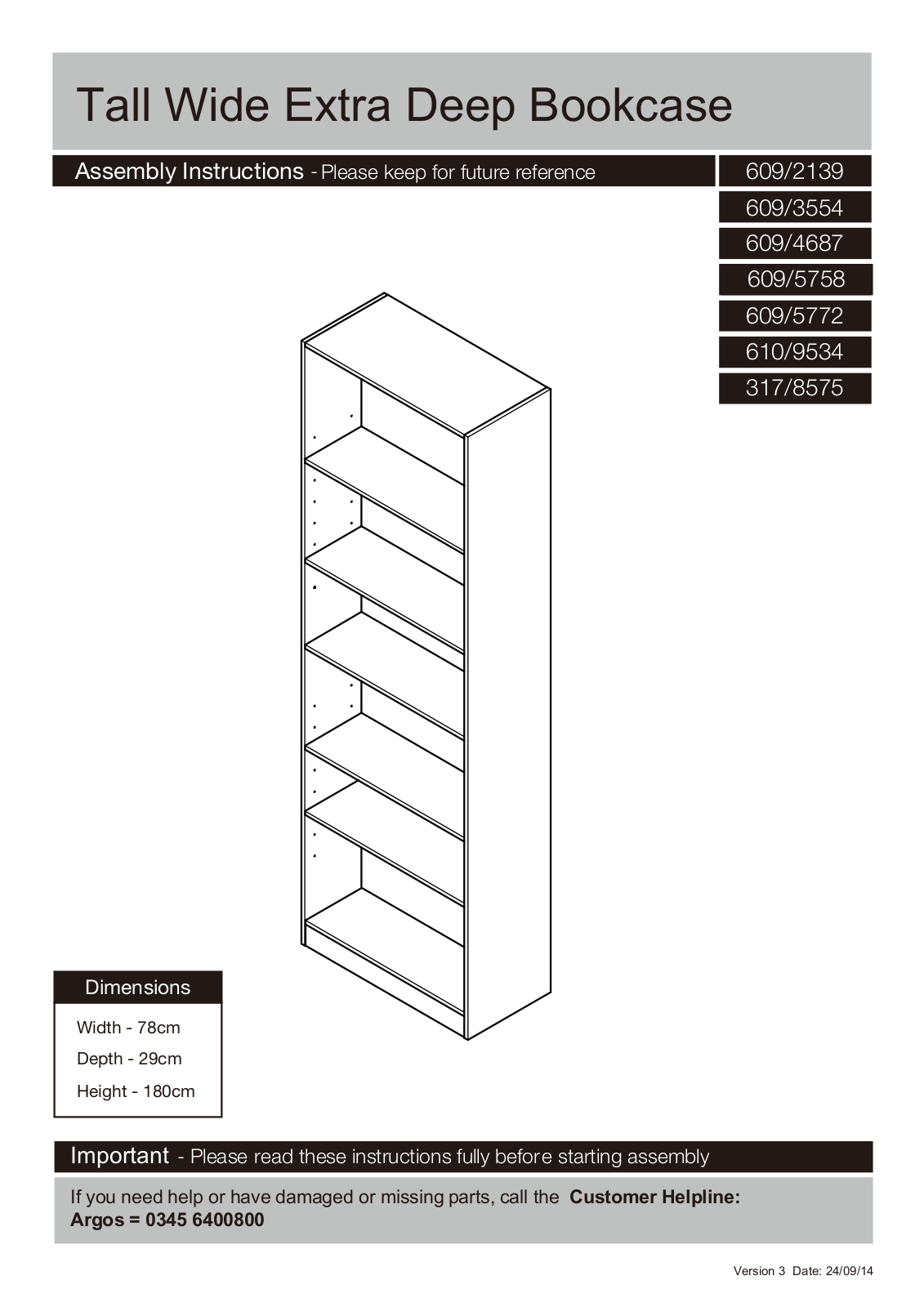 Argos 3178575 ASSEMBLY INSTRUCTIONS