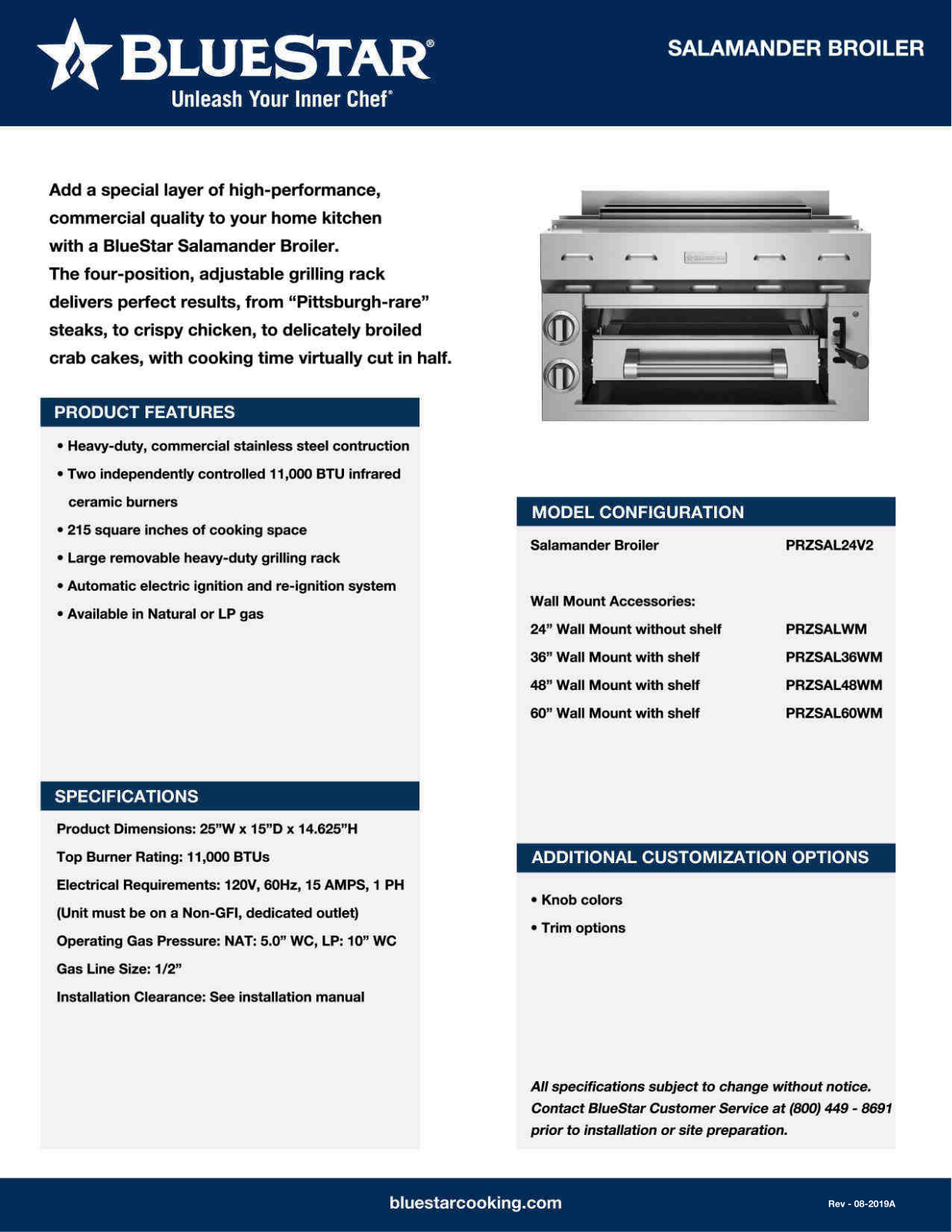 BlueStar PRZSAL24V2LPLT Specifications