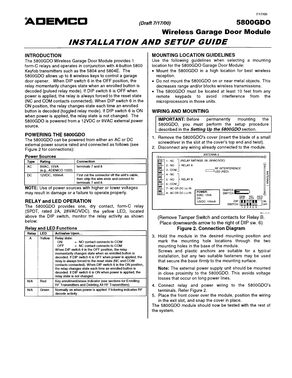 Ademco 8DL5800GDO II with FCC info