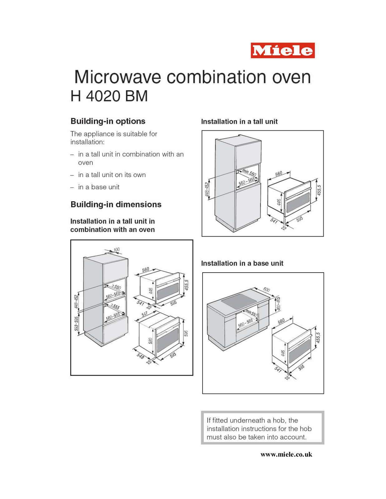 Miele H4020 BM S User Manual