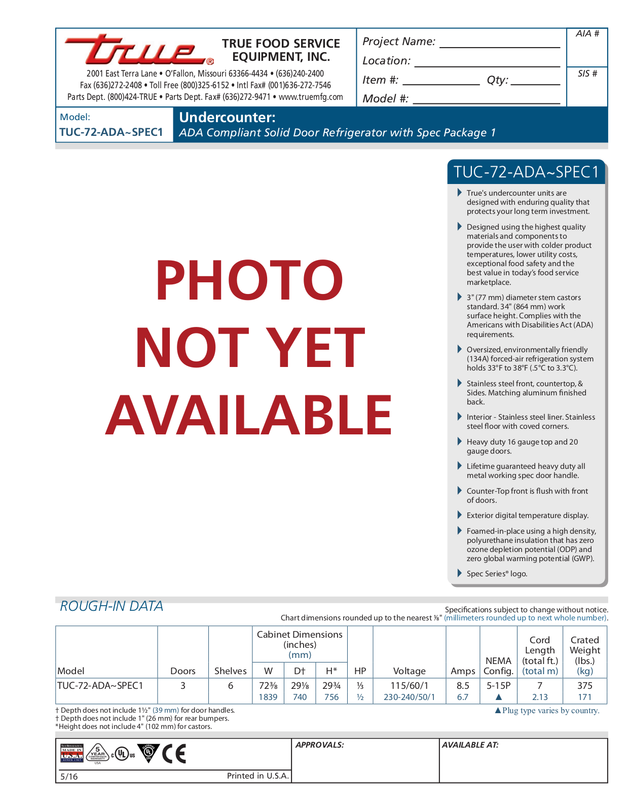 True Refrigeration TUC-72-ADA User Manual