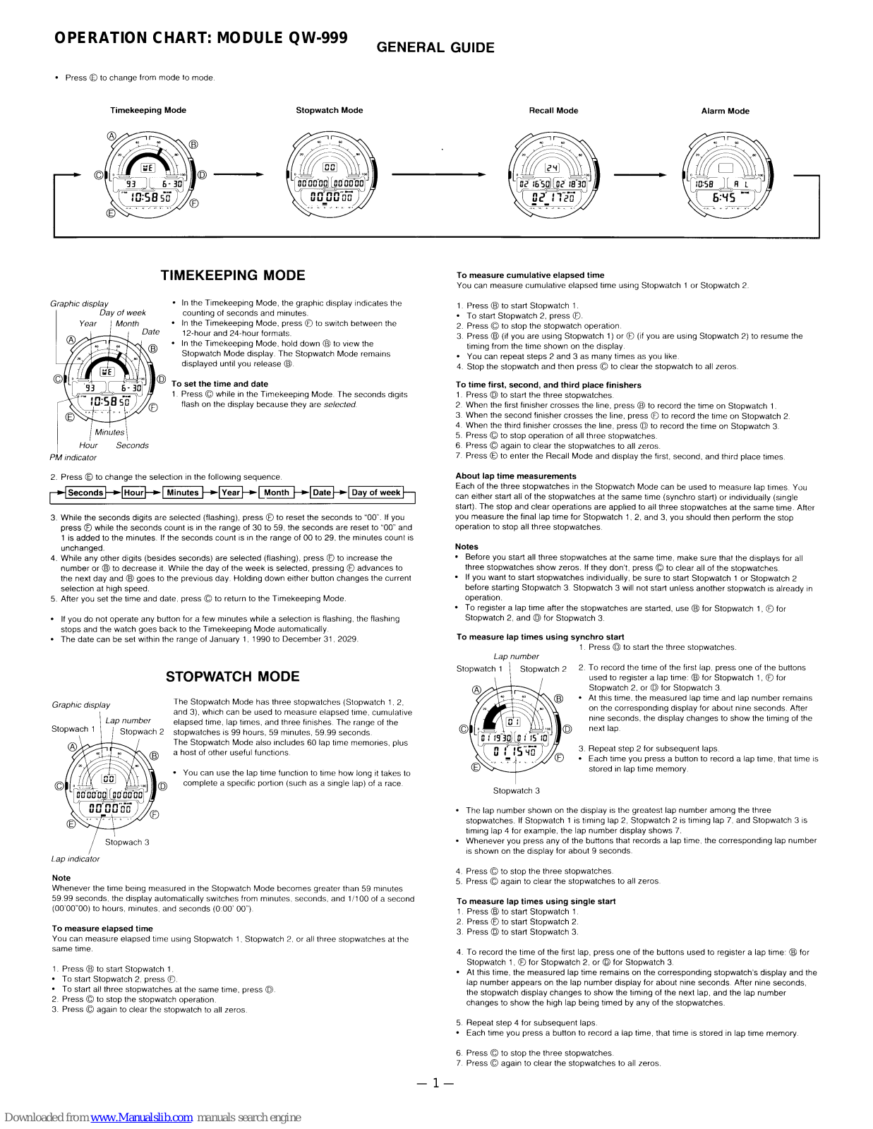 Casio QW-999 General Manual