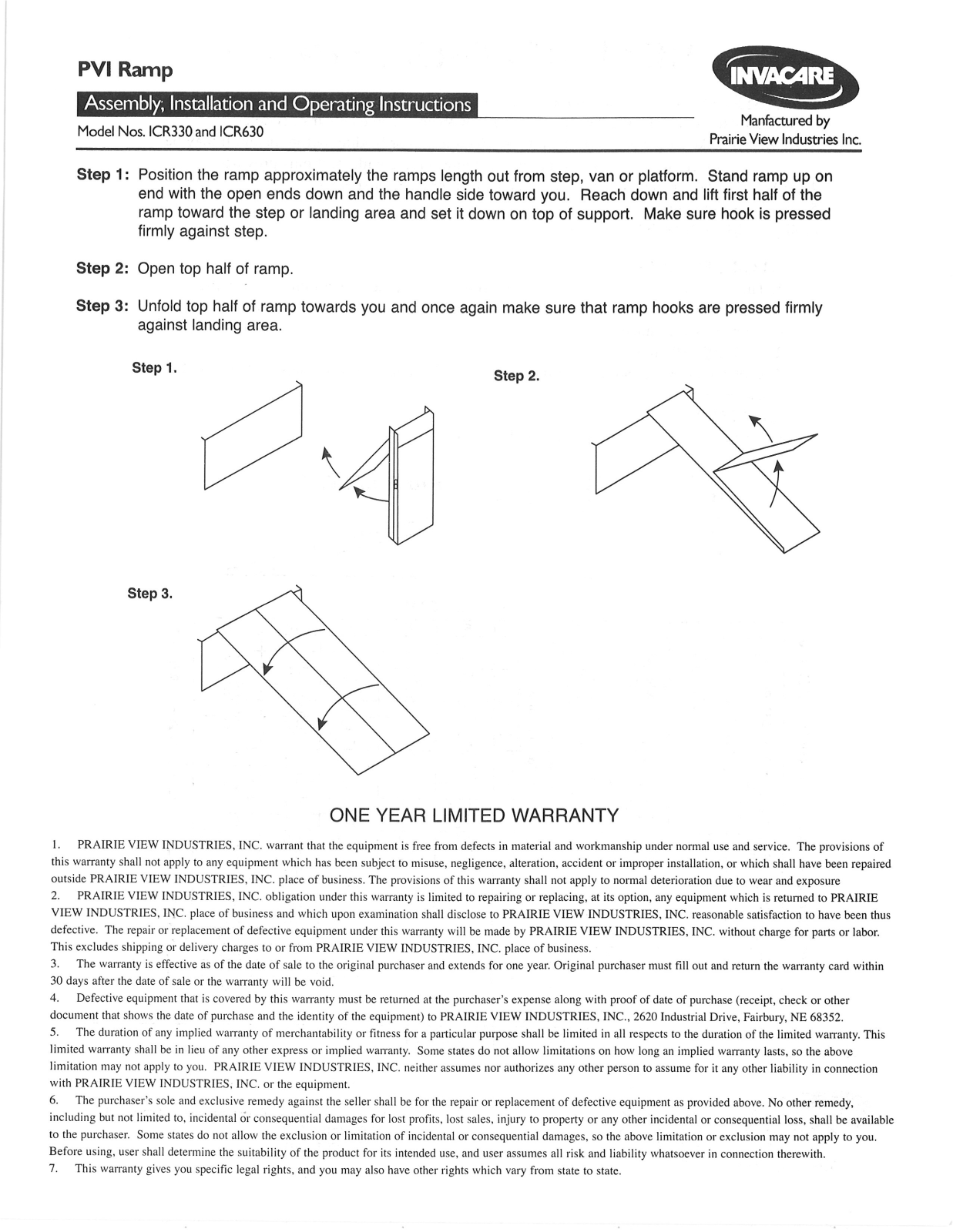 Invacare ICR330, ICR630 User Manual