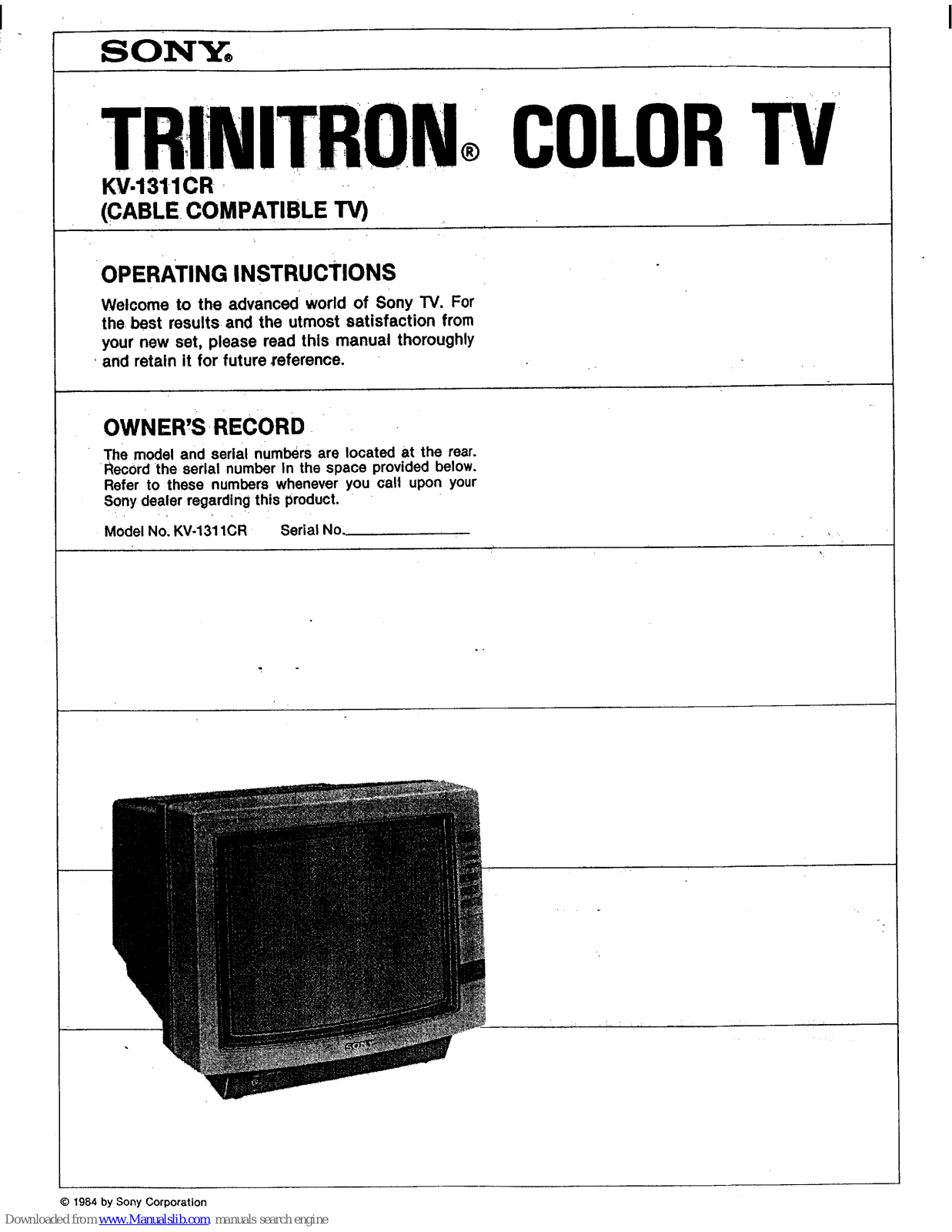 Sony Trinitron KV-1311CR Operating Instructions Manual