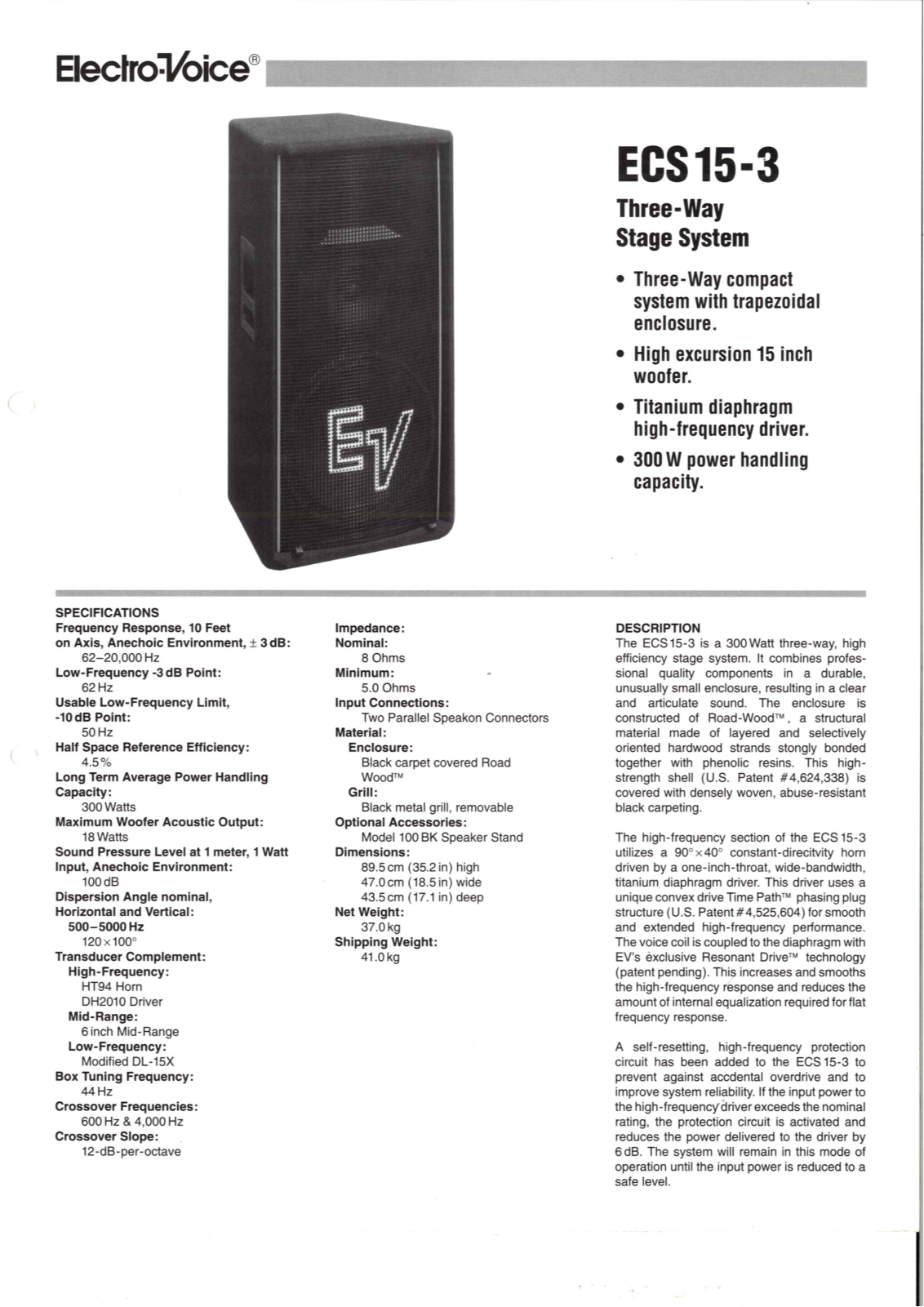 Electro-Voice ECS 15-3 User Manual