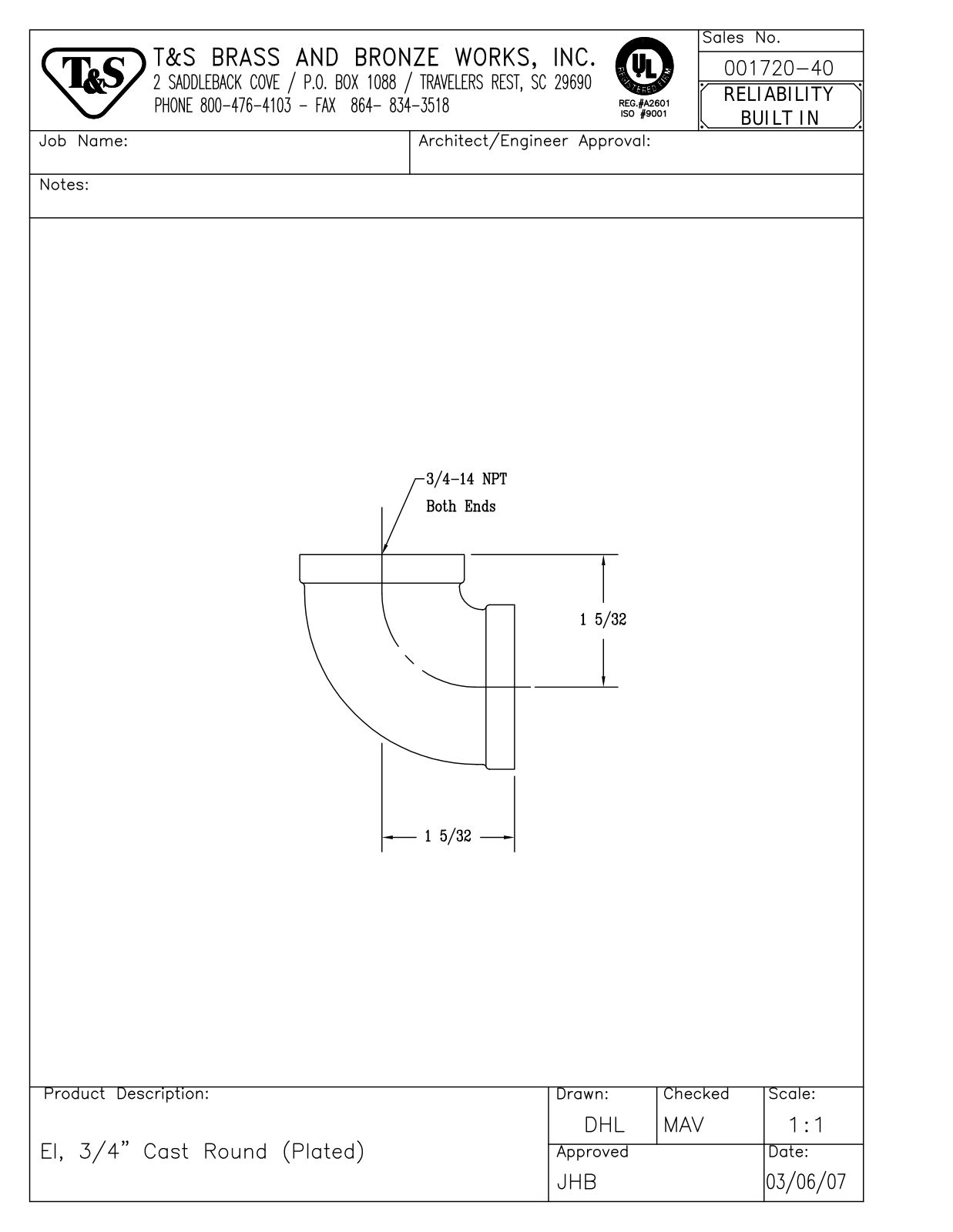 T&S Brass 001720-40 User Manual