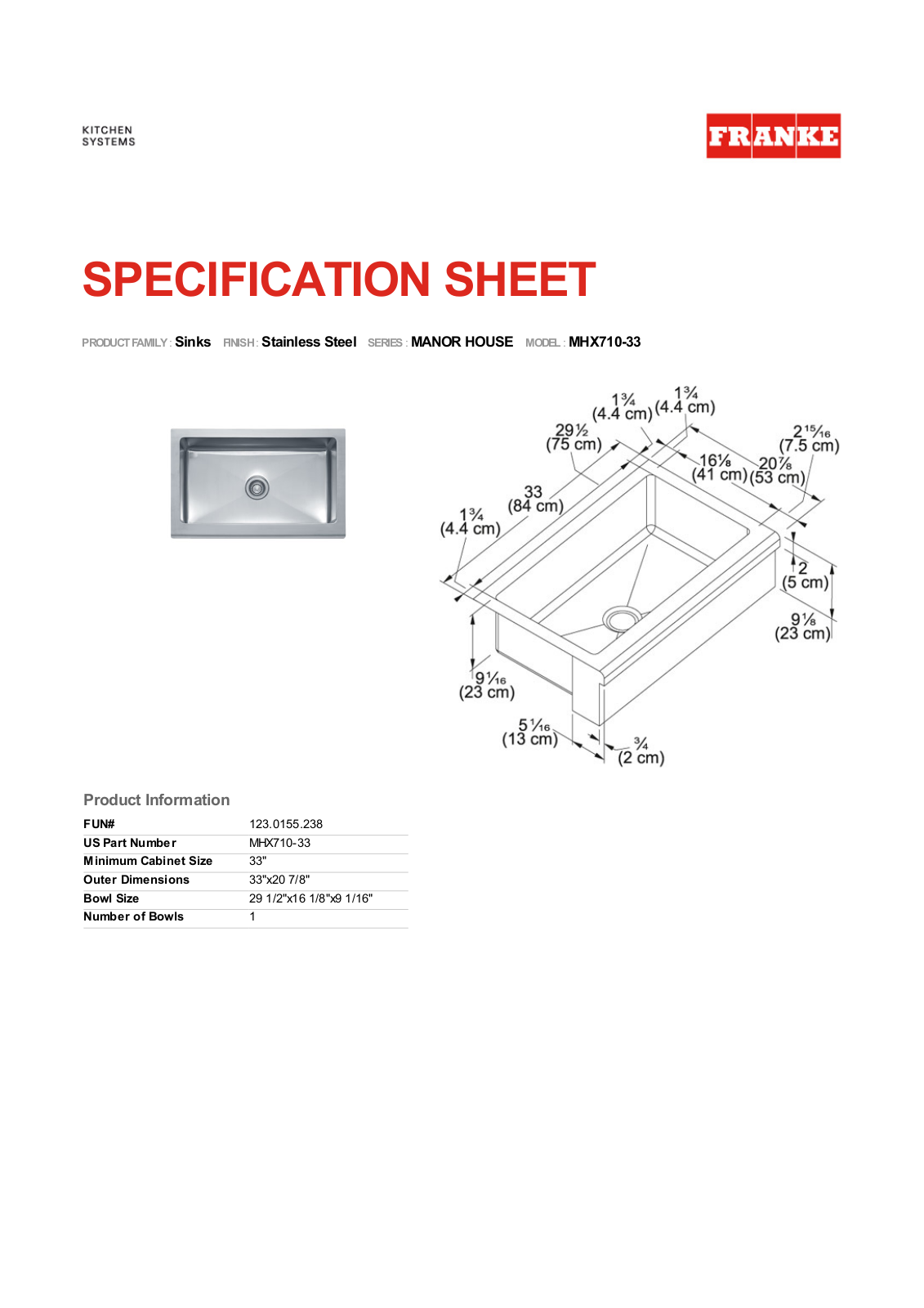 Franke FKX1162 Specifications - ManualMachine.com