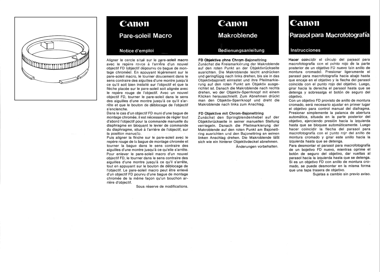 Canon Macro Hood Instruction Manual