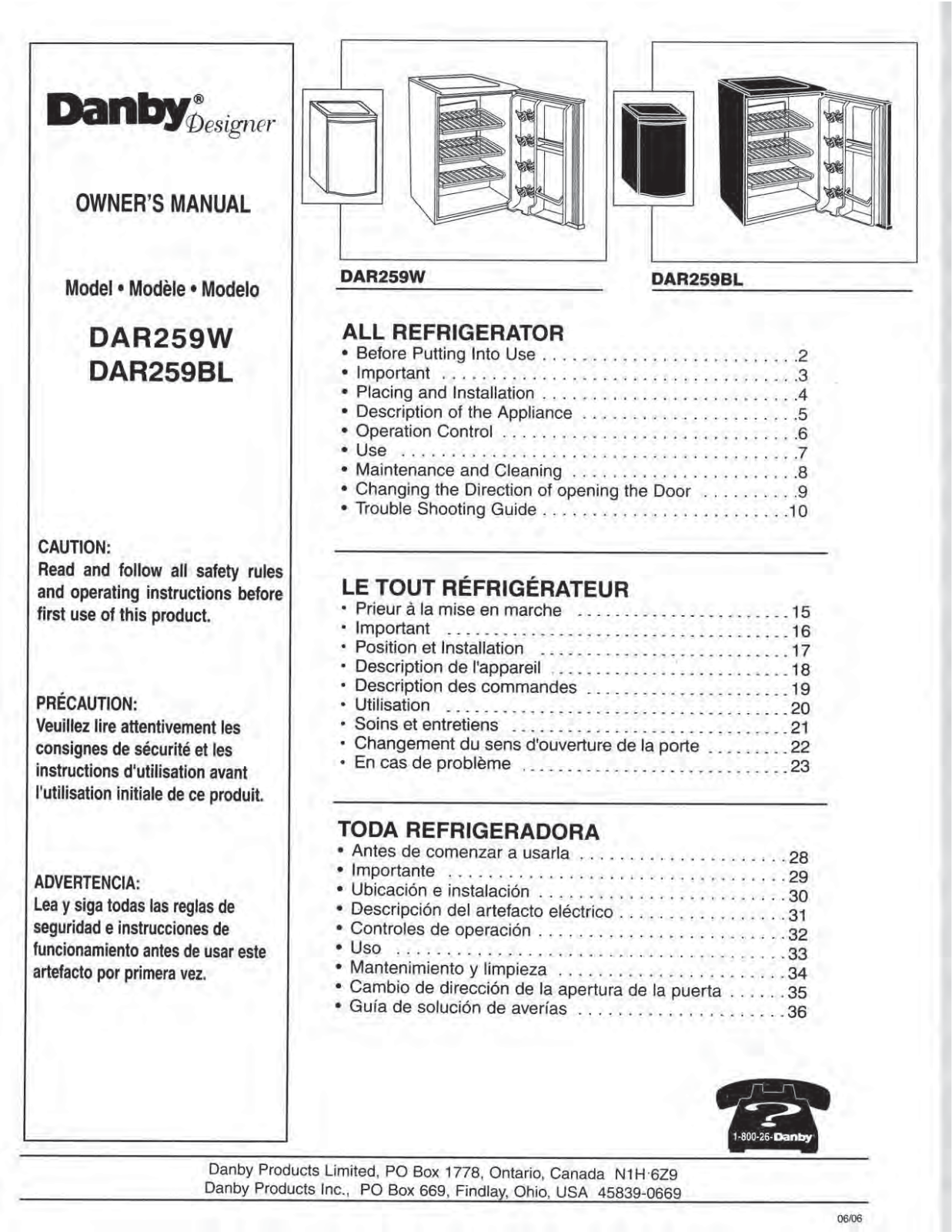 Danby DAR259W, DAR259BL User Manual