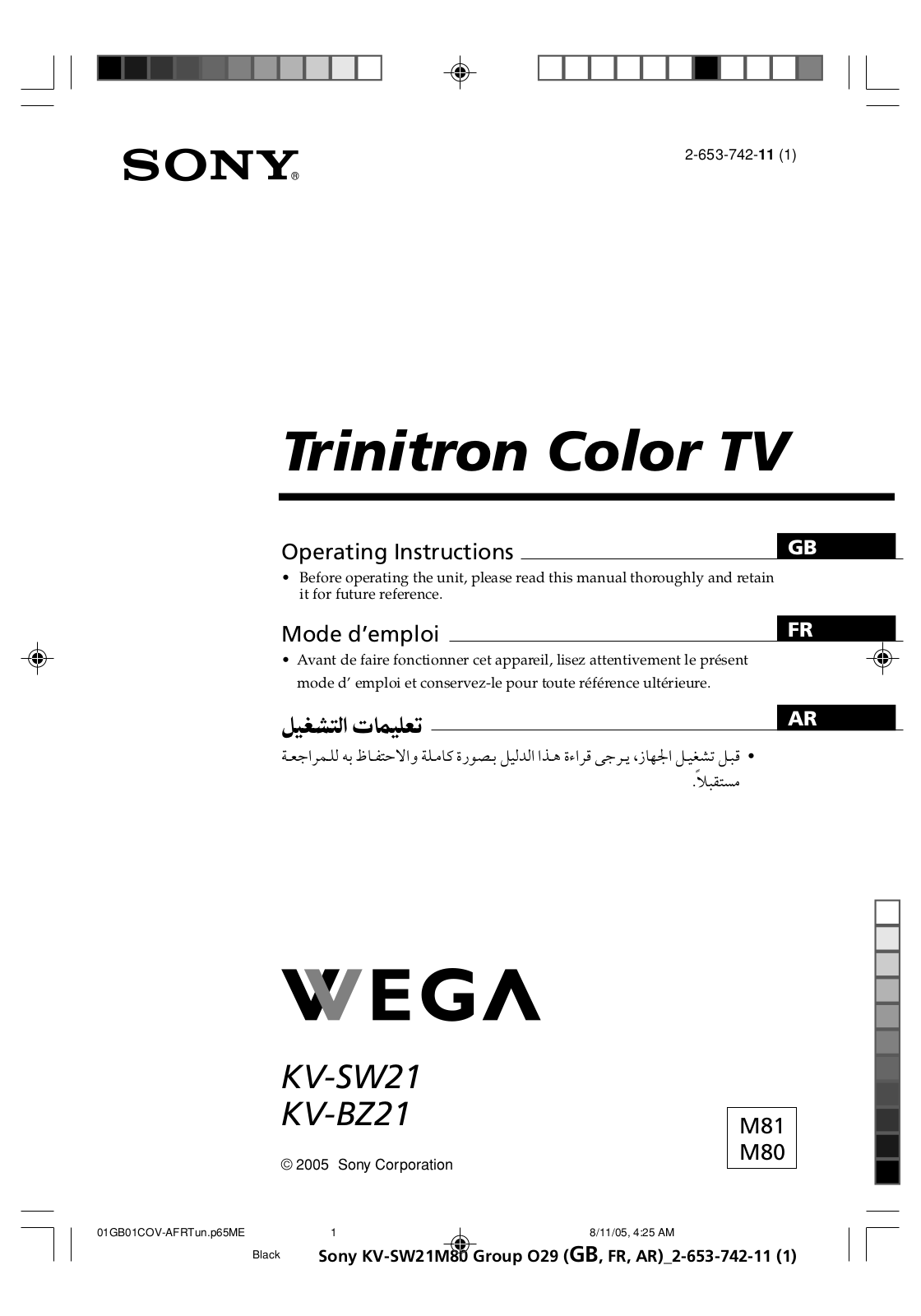 Sony KV-BZ21, KV-SW21 User Manual