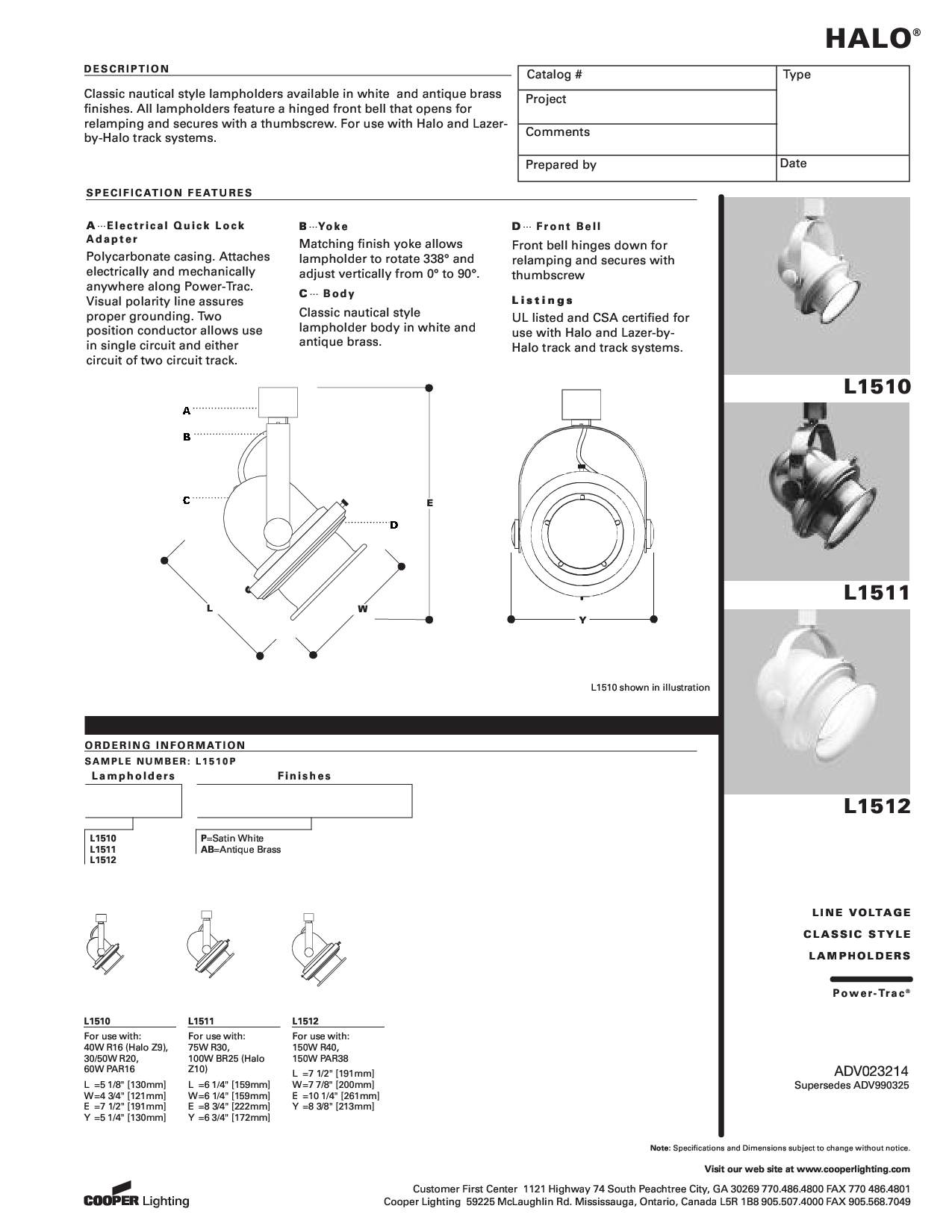 Cooper Lighting L1511, L1512, L1510 User Manual