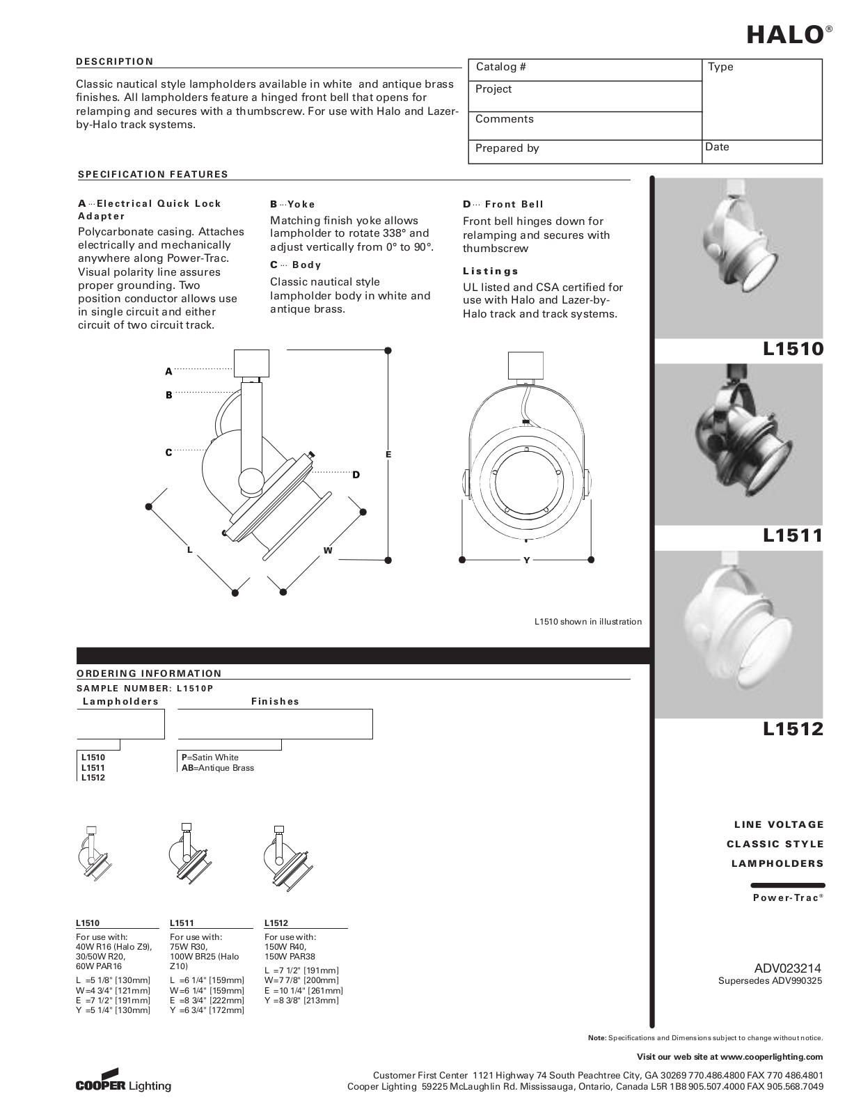 Cooper Lighting L1511, L1512, L1510 User Manual