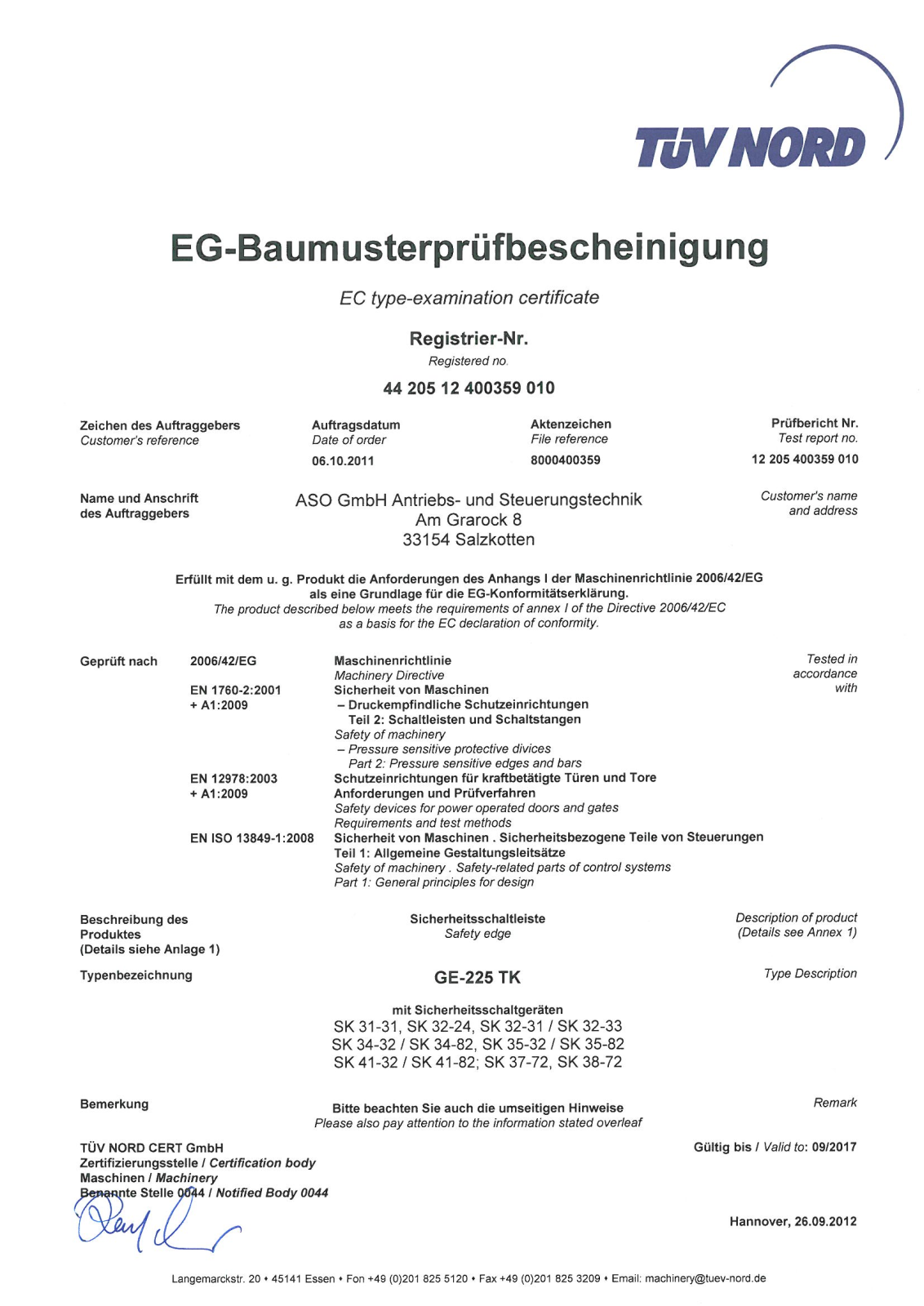 ASO GE 225 TK User Manual