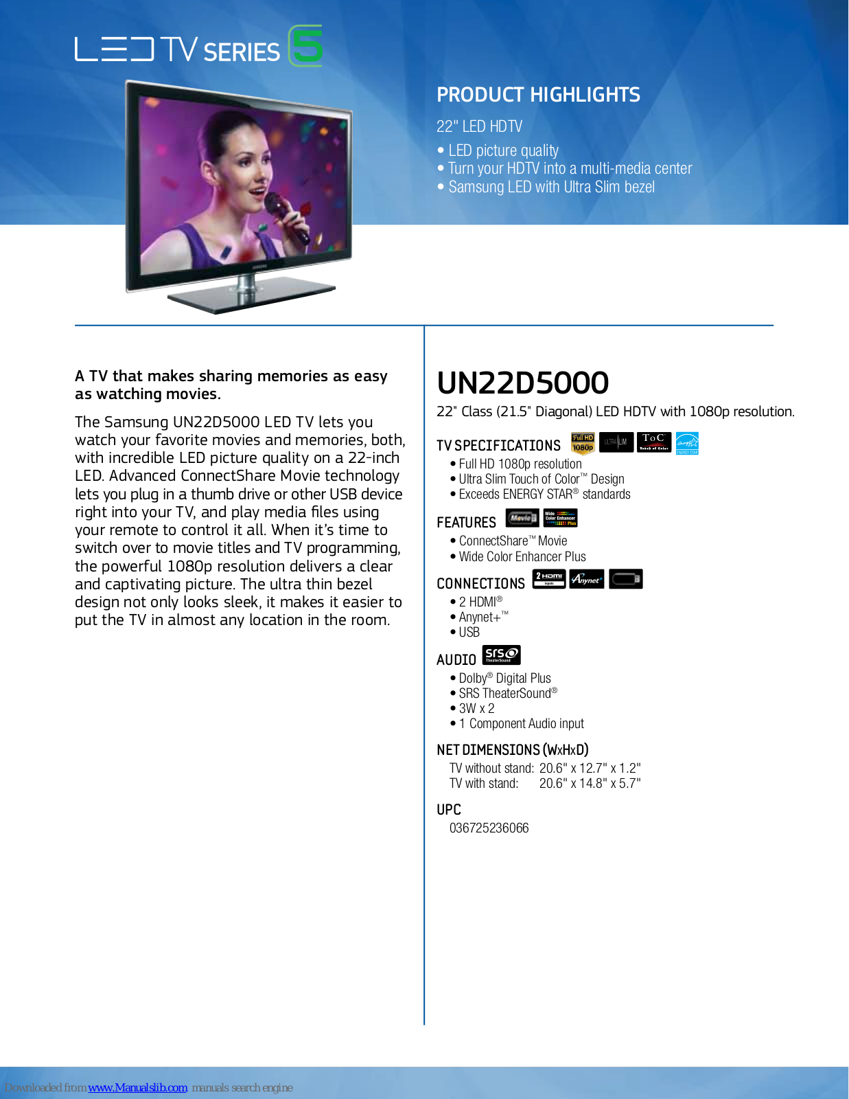 Samsung UN22D5000NFXZA, UN22D5000 Brochure